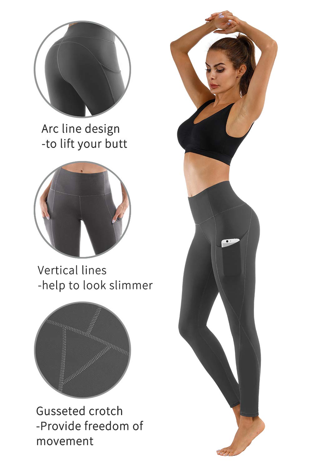 PHISOCKAT 2 Pack High Waist Yoga Pants with Pockets - Tummy Control Workout Leggings for Women, 4-Way Stretch Athletic Pants for Running, Gym & Lounge Wear