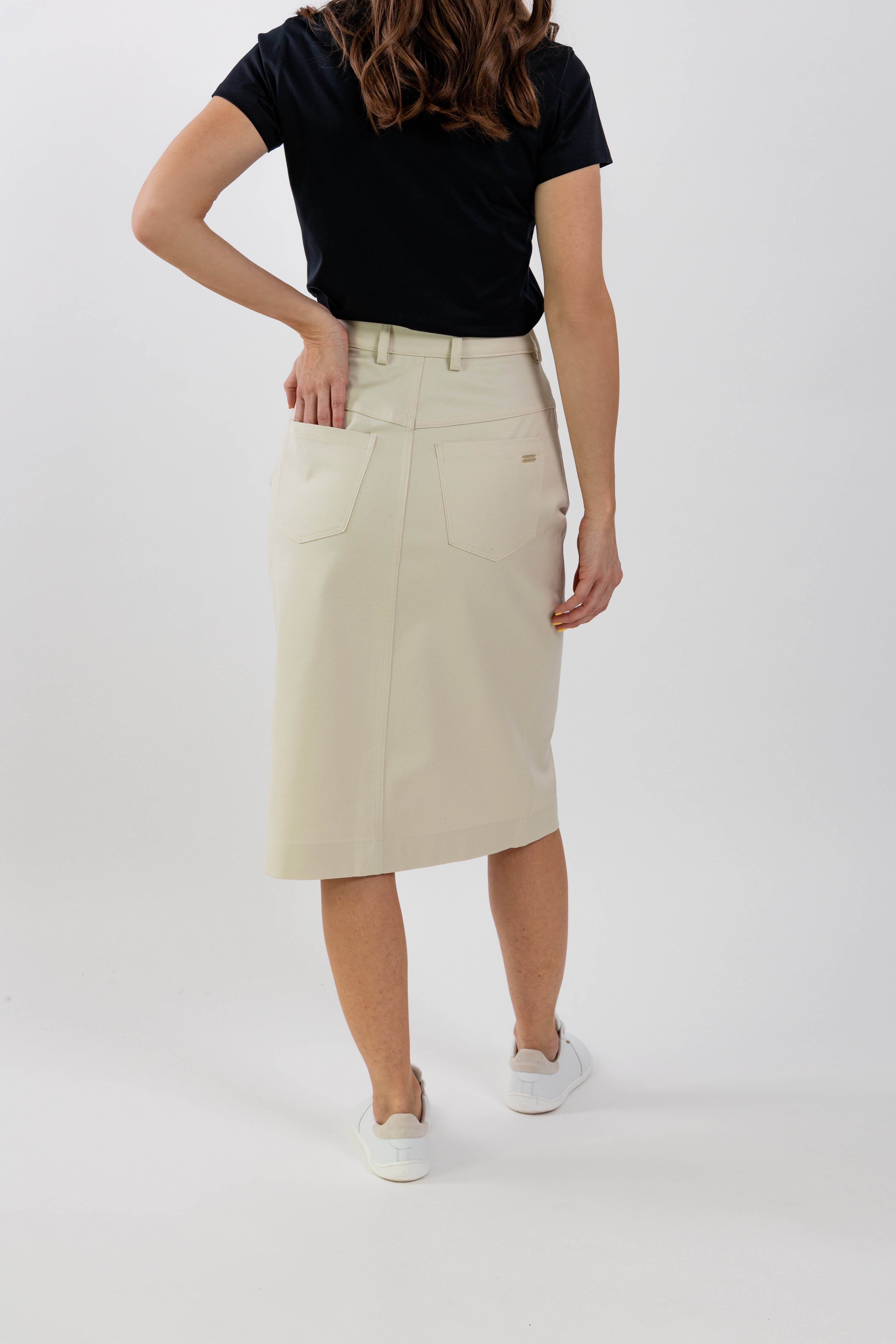 Be Lenka Essentials Women's Midi Skirt in Beige - Perfect for Office Wear, Casual Outings & Spring Fashion