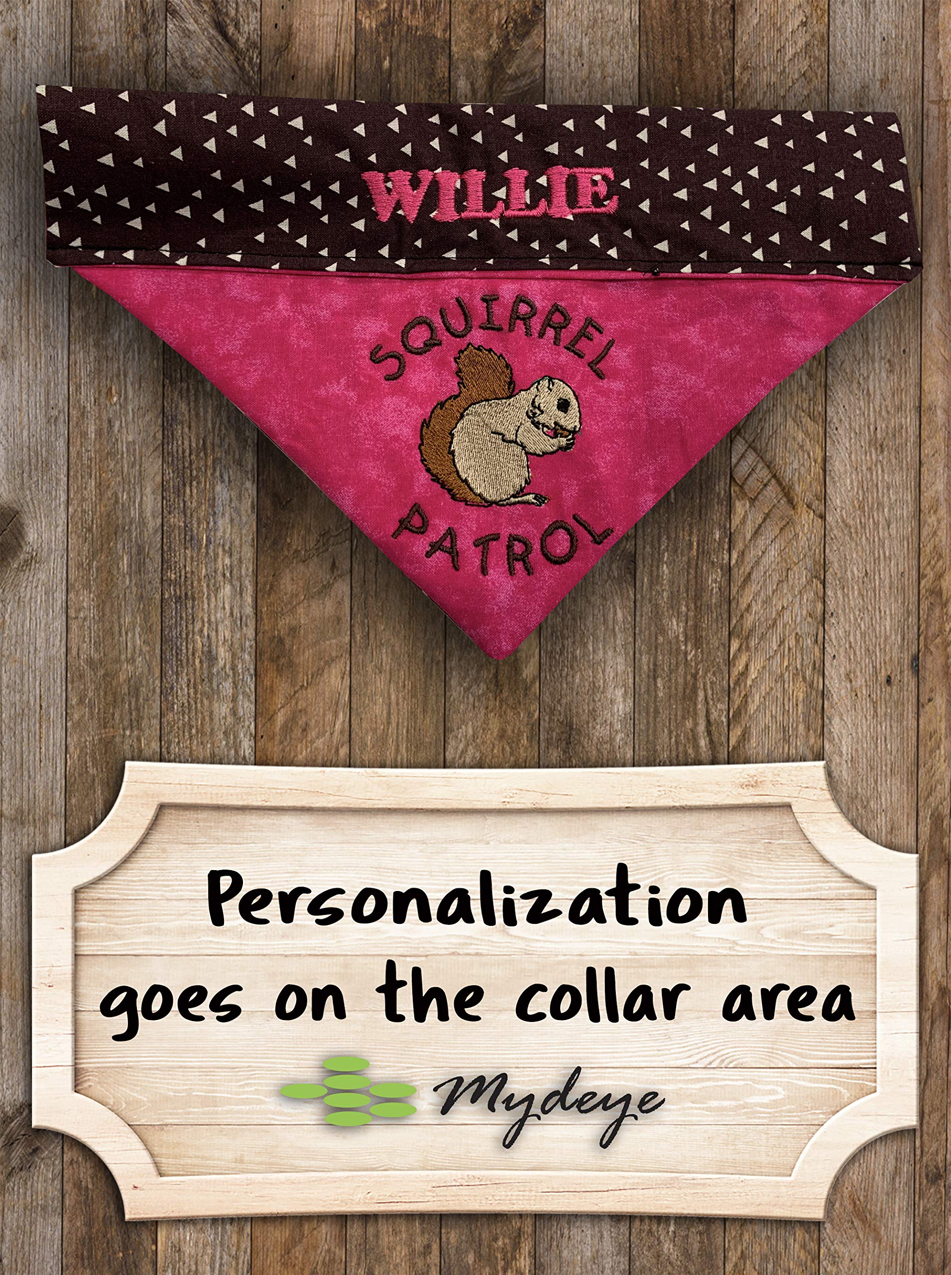 Pink Squirrel Patrol Dog Bandana - Embroidered Personalized Over-the-Collar Pet Bandana for Small Medium Large Dogs - Perfect for Outdoor Adventures, Walks & Pet Photoshoots