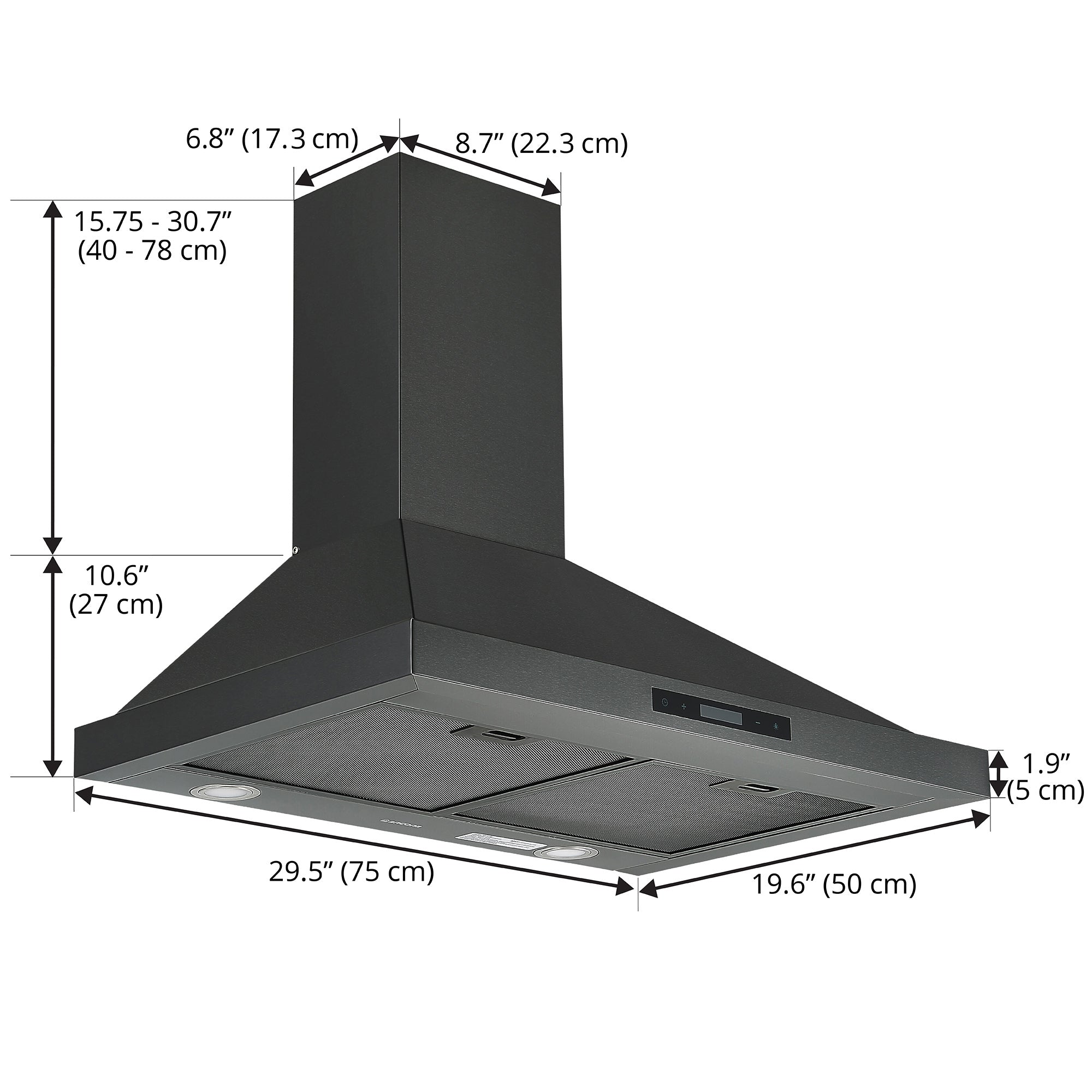 Ancona 30 Inch Black Stainless Steel Convertible Wall Mount Pyramid Range Hood - Powerful Kitchen Ventilation for Gas Stove, Cooking, Smoke Removal