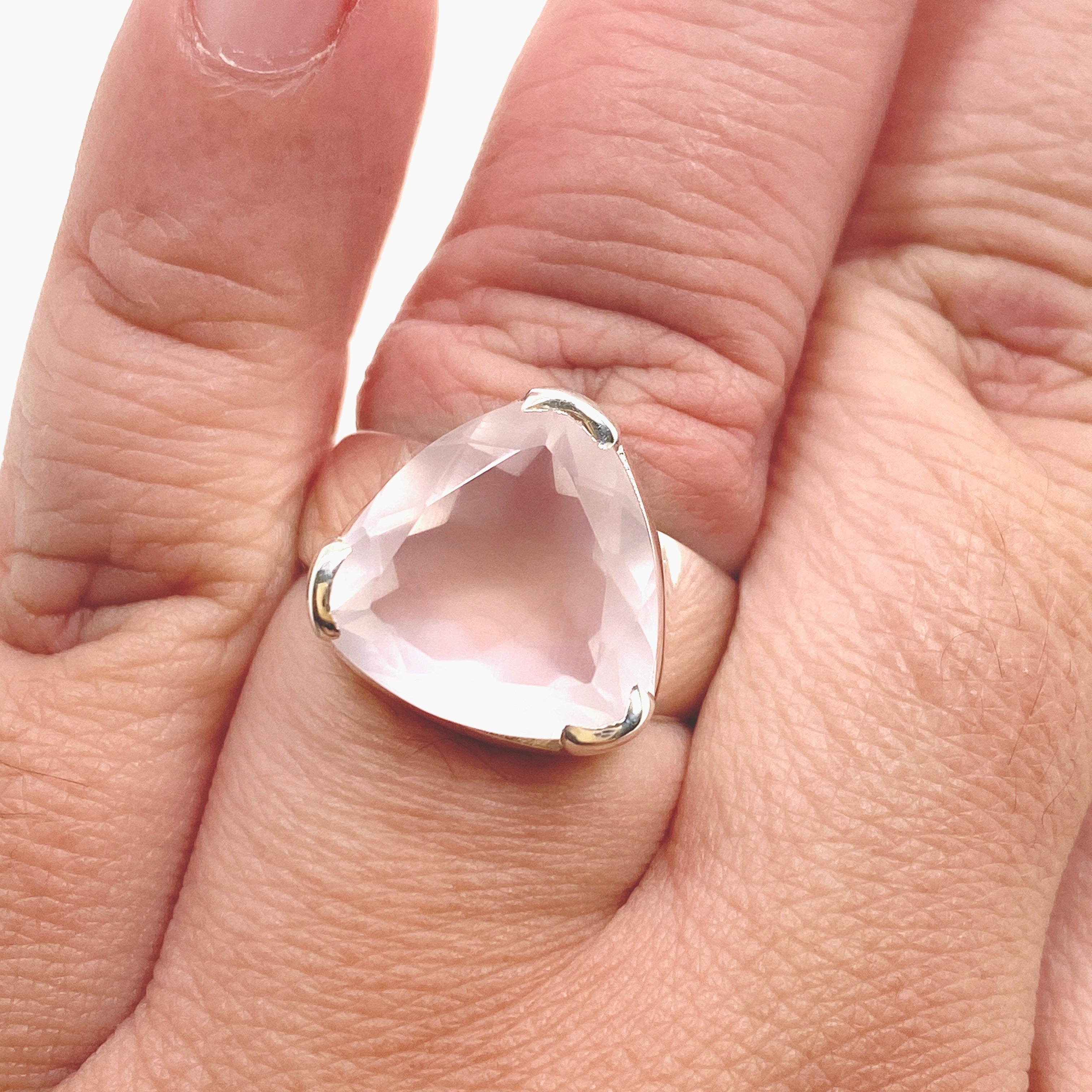 Rose Quartz Triangular Faceted Ring - Size 10 - KRGJ3324 - Elegant Boho Jewelry for Women, Perfect for Weddings, Parties & Everyday Wear