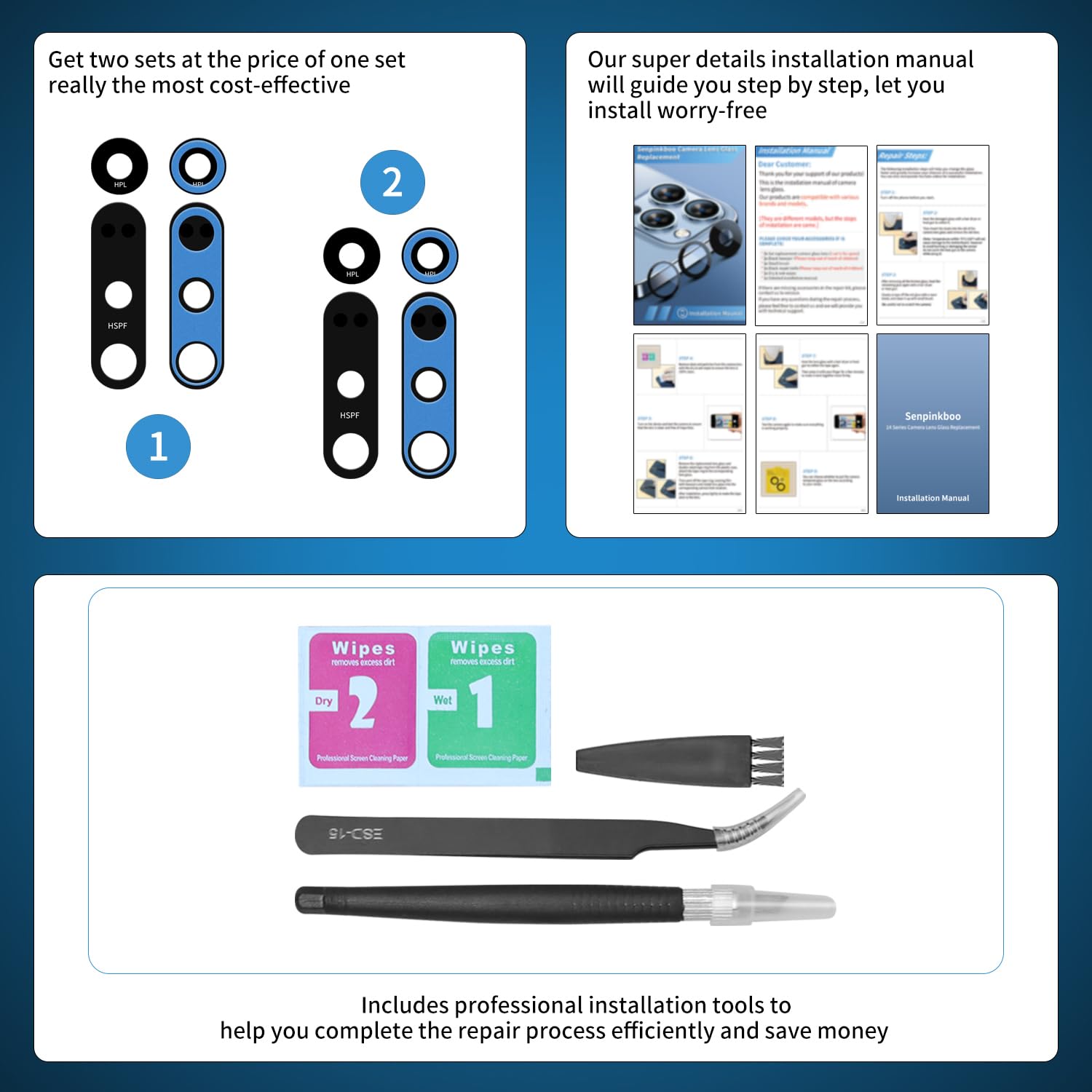 2 Pack Rear Camera Lens Glass Replacement for Motorola Moto G Stylus (2020) XT2043 - with Pre-Installed Adhesive, Repair Tool Kit & Installation Guide - Perfect for DIY Phone Repair at Home or Office