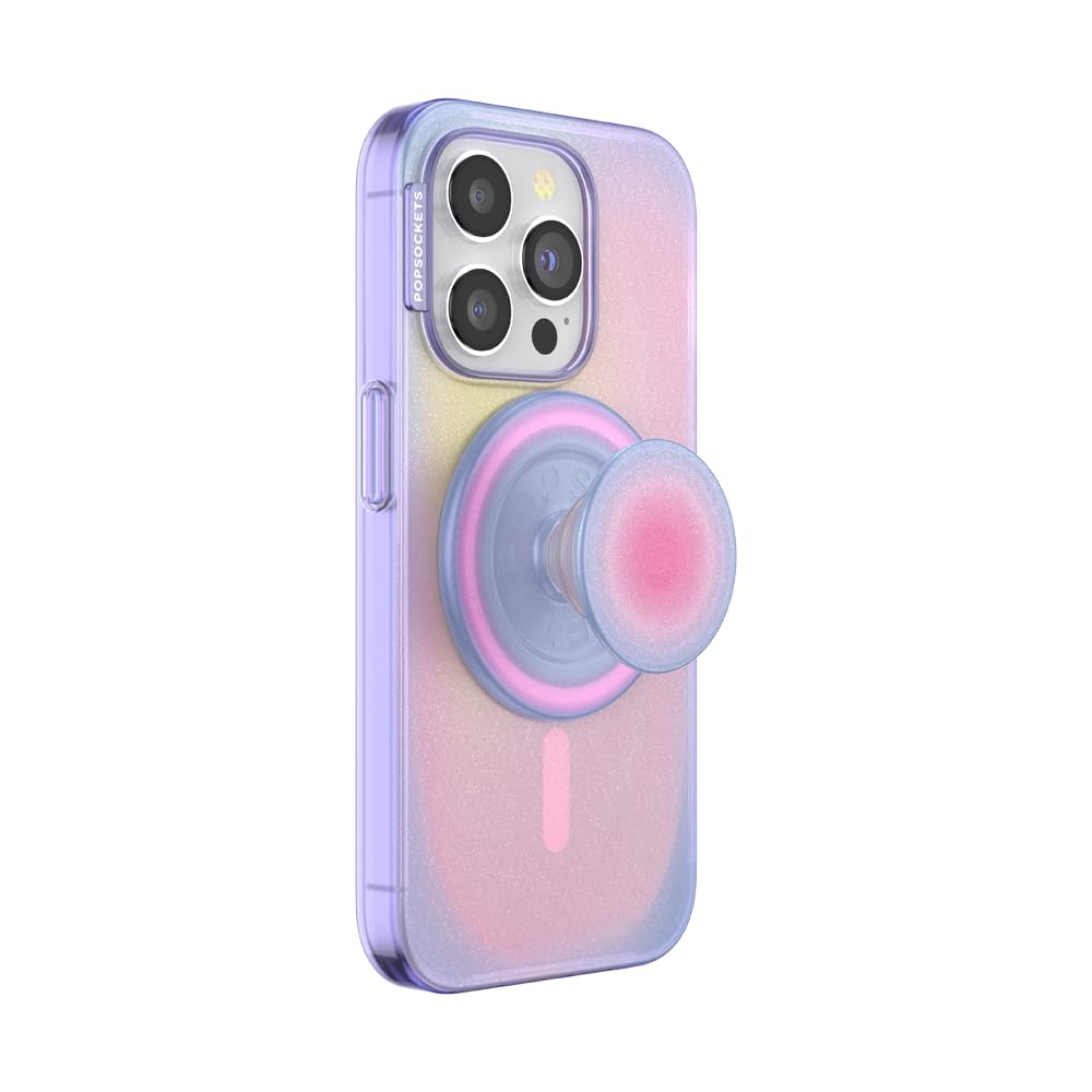 PopSockets iPhone 15 Pro Case with Round Phone Grip - MagSafe Compatible Protective Cover for iPhone 15 Pro, Supports Wireless Charging - Aura Design | Perfect for Daily Use, Travel & Hands-Free Convenience