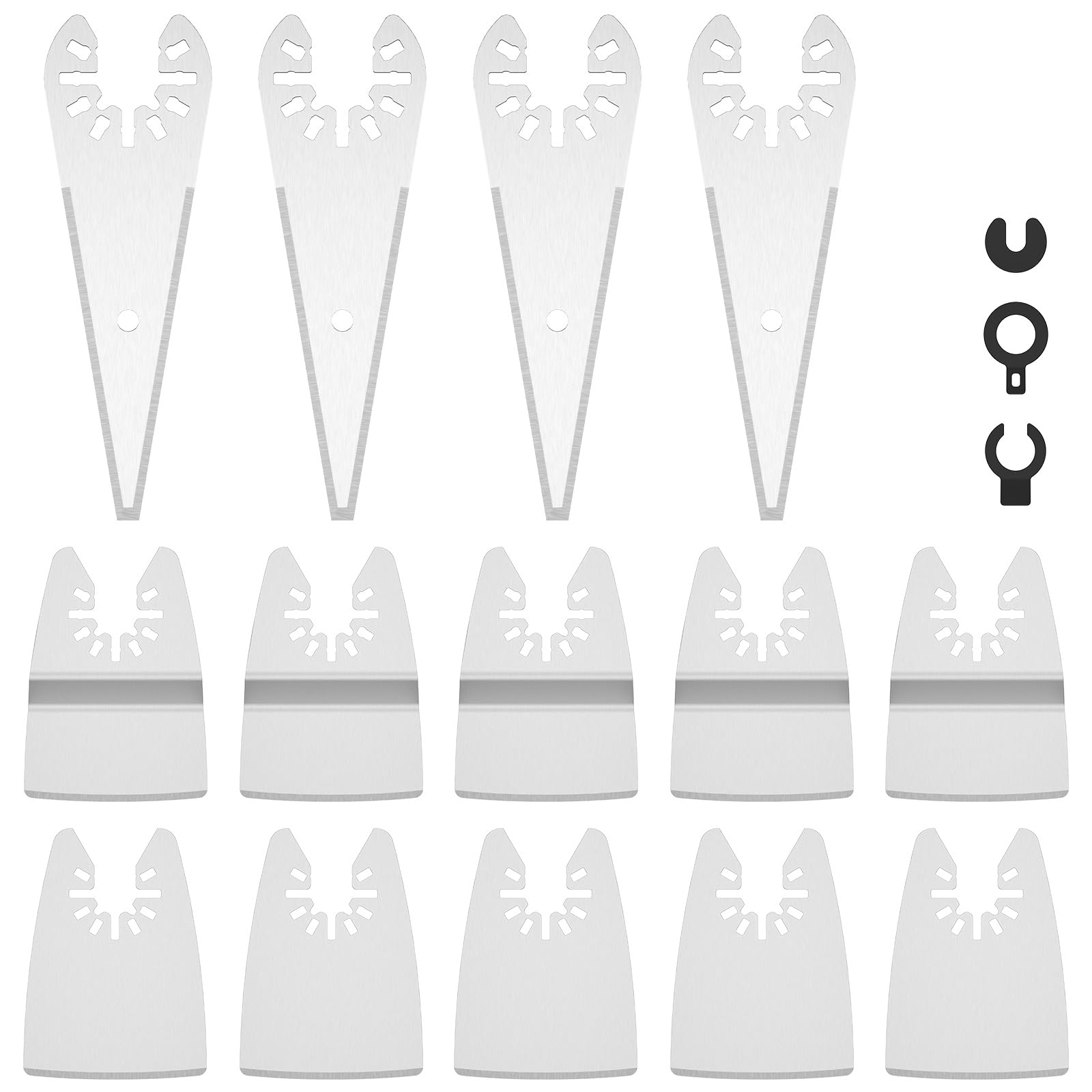 Deuson 14-Piece Oscillating Multi-Tool Blade Set - Stainless Steel Straight, Curved & Rigid Blades with Carbon Steel, Tapered Scraper & Adapters for Paint Mortar Removal - Perfect for DIY Home Renovation, Woodworking & Tile Work