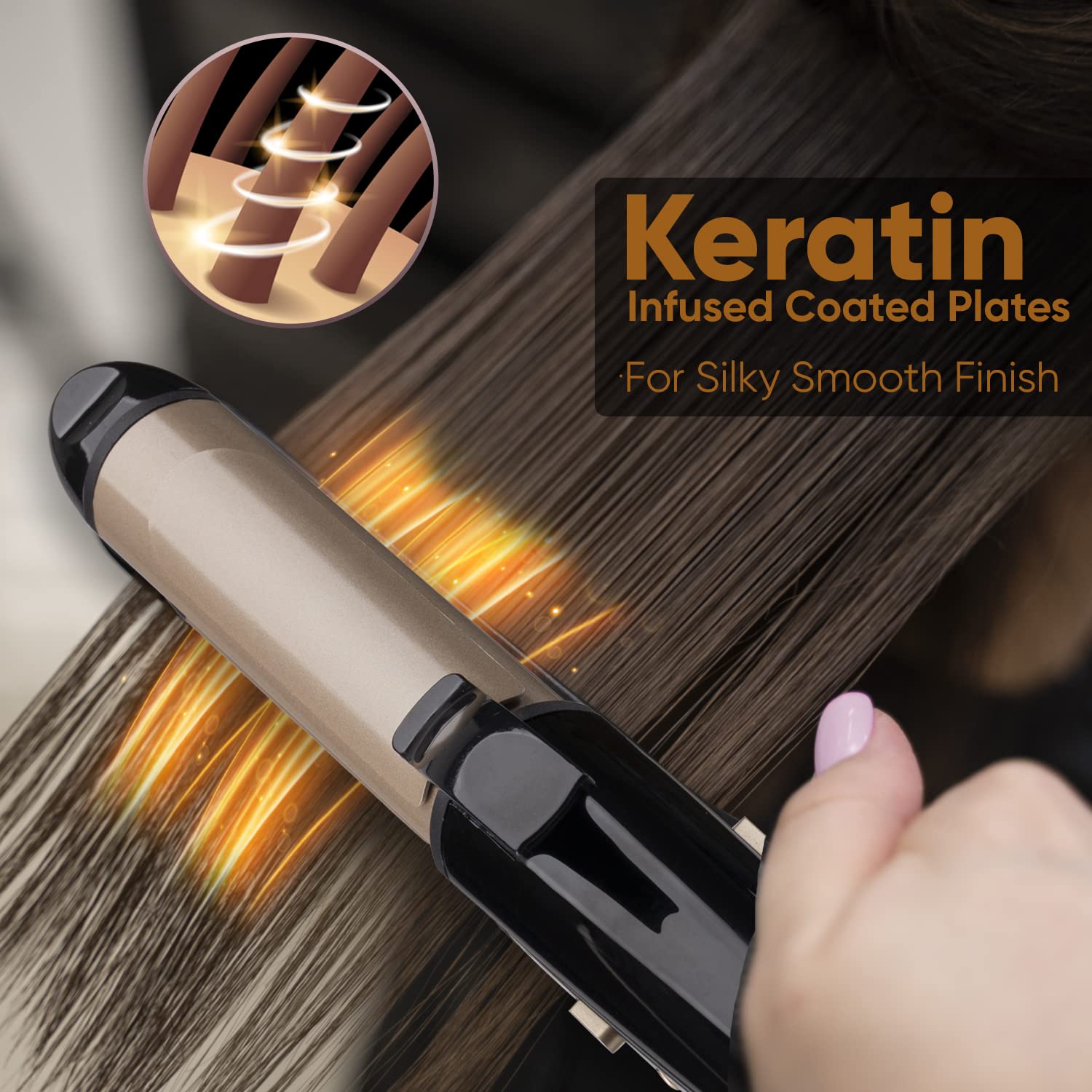 Vega 4-in-1 Hair Styler - Straightening Brush, Flat Iron, Curling Iron & Crimper | Keratin Hair Styler VHSCC-05 (Gold) | India's Top Hair Styling Brand | Perfect for Salon-Quality Styling at Home, Travel & Daily Hair Care