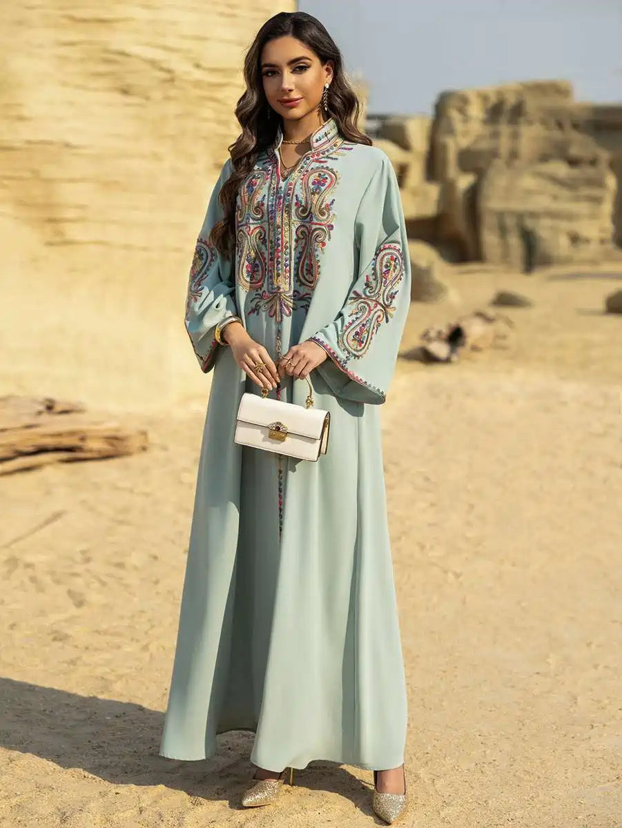 Elegant Rope Embroidery Wrinkle-Free Eid Caftan Dress for Women - Perfect for Eid Celebrations, Weddings & Special Occasions