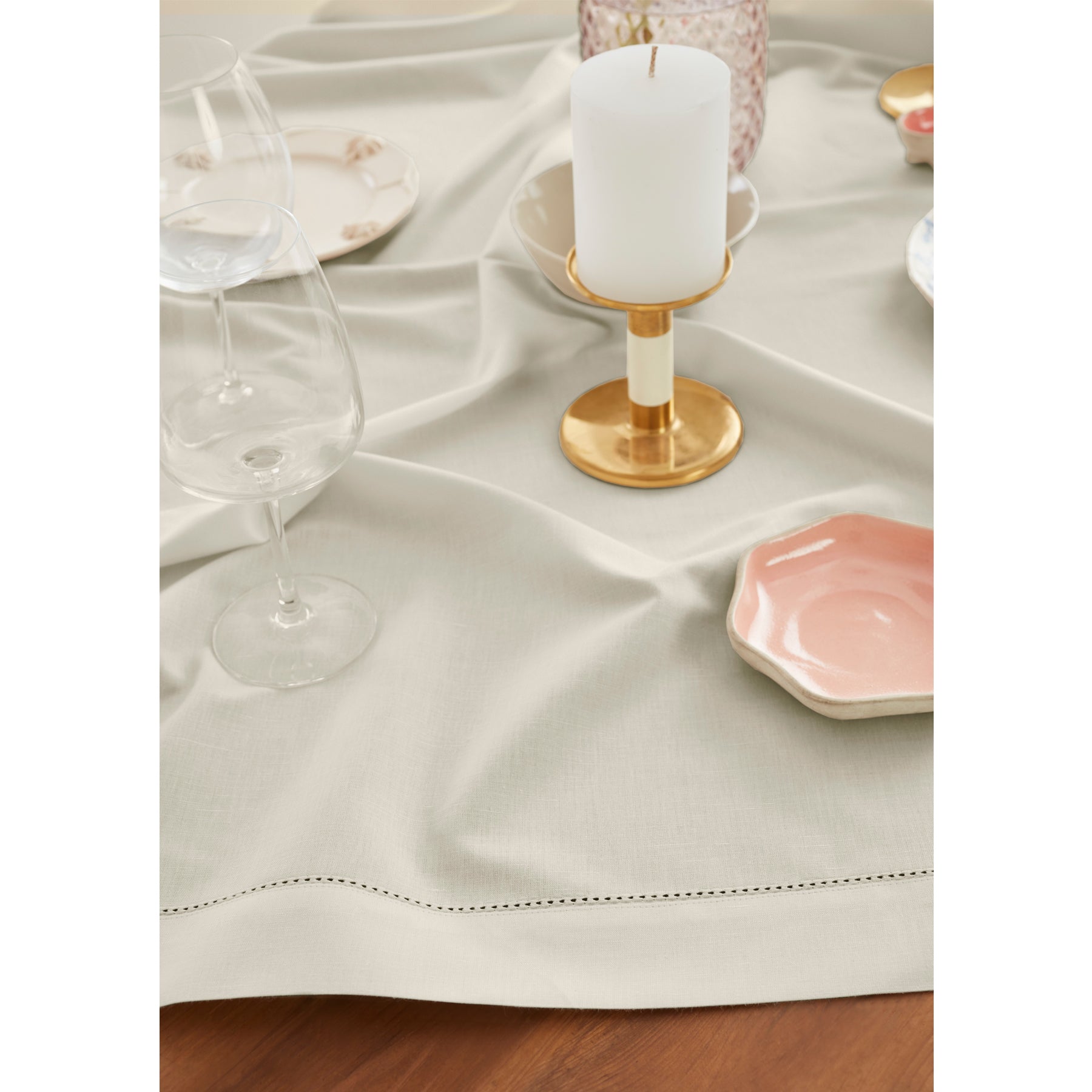 Premium Cotton Linen Hemstitch Tablecloth - Elegant Dining Table Cover for Home Decor, Parties & Special Occasions