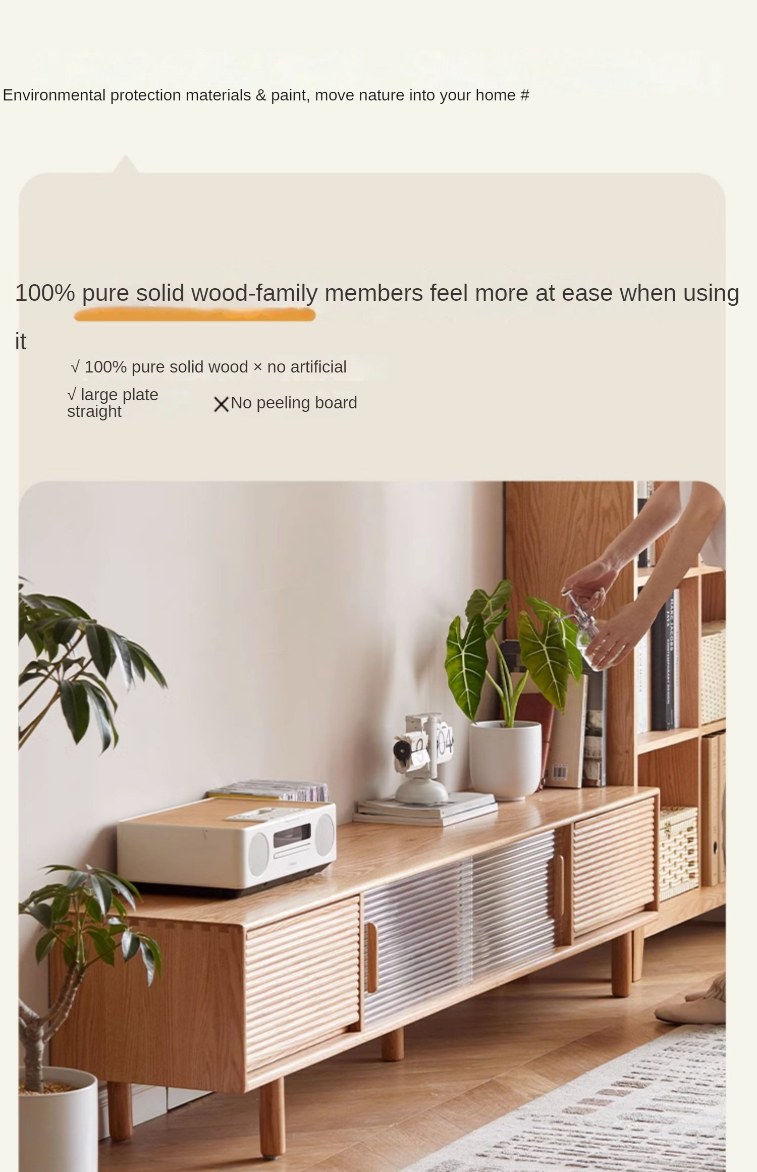 Solid Oak Wood TV Stand with Storage - Modern Entertainment Center for Living Room, Bedroom & Home Theater