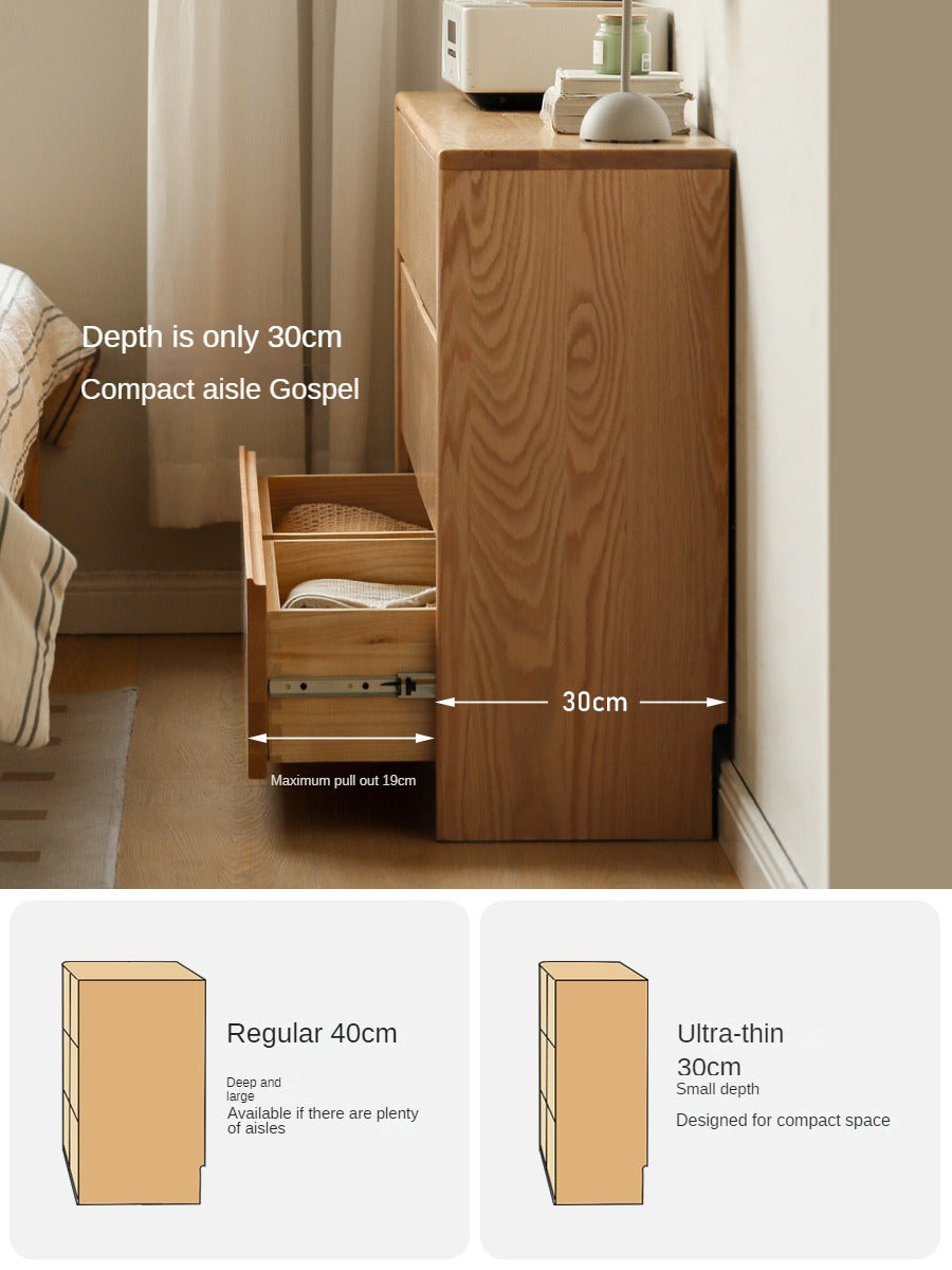 Solid Oak Wood Ultra Narrow Dressing Table - Compact Vanity Desk for Small Spaces, Bedroom, Apartment & Dorm Room