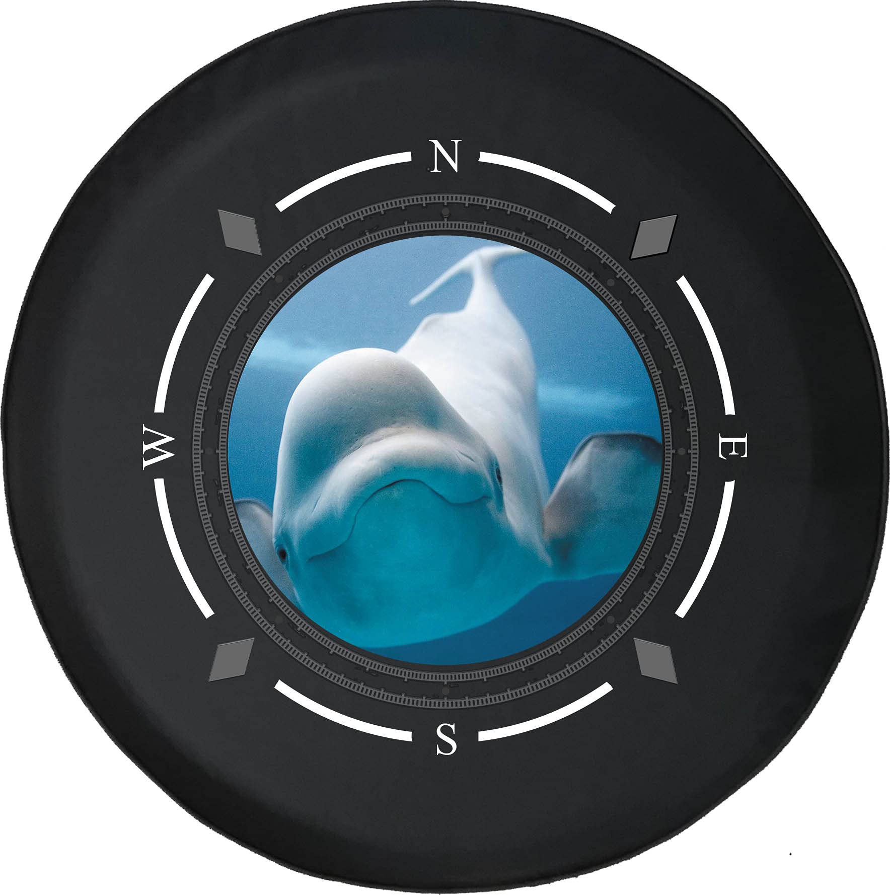 American Unlimited Spare Tire Cover with Compass Design - White Dolphin Wheel Protector for SUVs, Trailers, RVs & More | Durable Waterproof Spare Tire Accessory for Outdoor Adventures & Road Trips