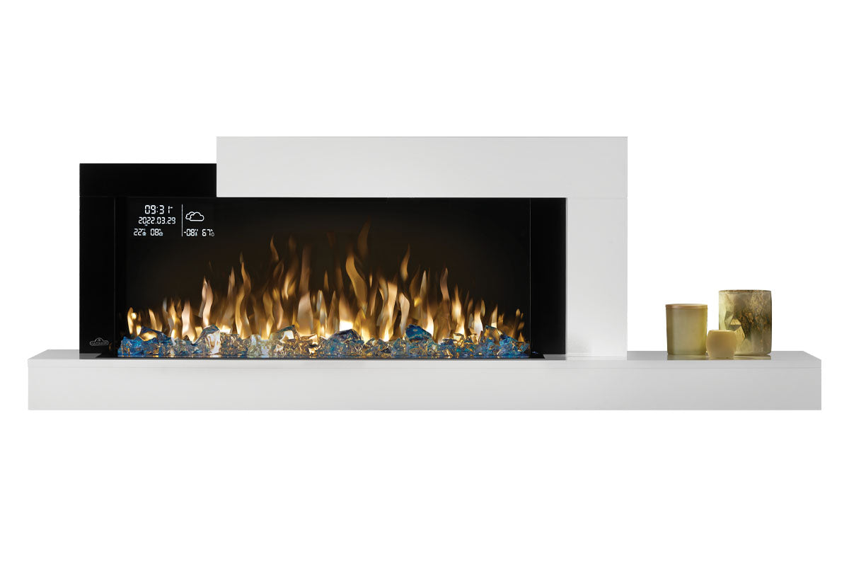 Napoleon Stylus Cara Elite Smart 60-Inch White Wall Mount Electric Fireplace with Shelf - Modern Heating Solution for Living Room, Bedroom & Office