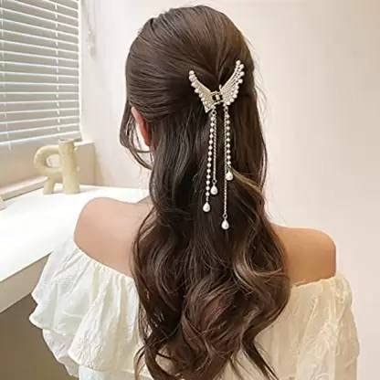 ALIBA COLLECTION Stylish Pearl Butterfly Tassel Hair Clips for Women & Girls - Elegant Hair Accessories for Parties, Weddings & Everyday Wear