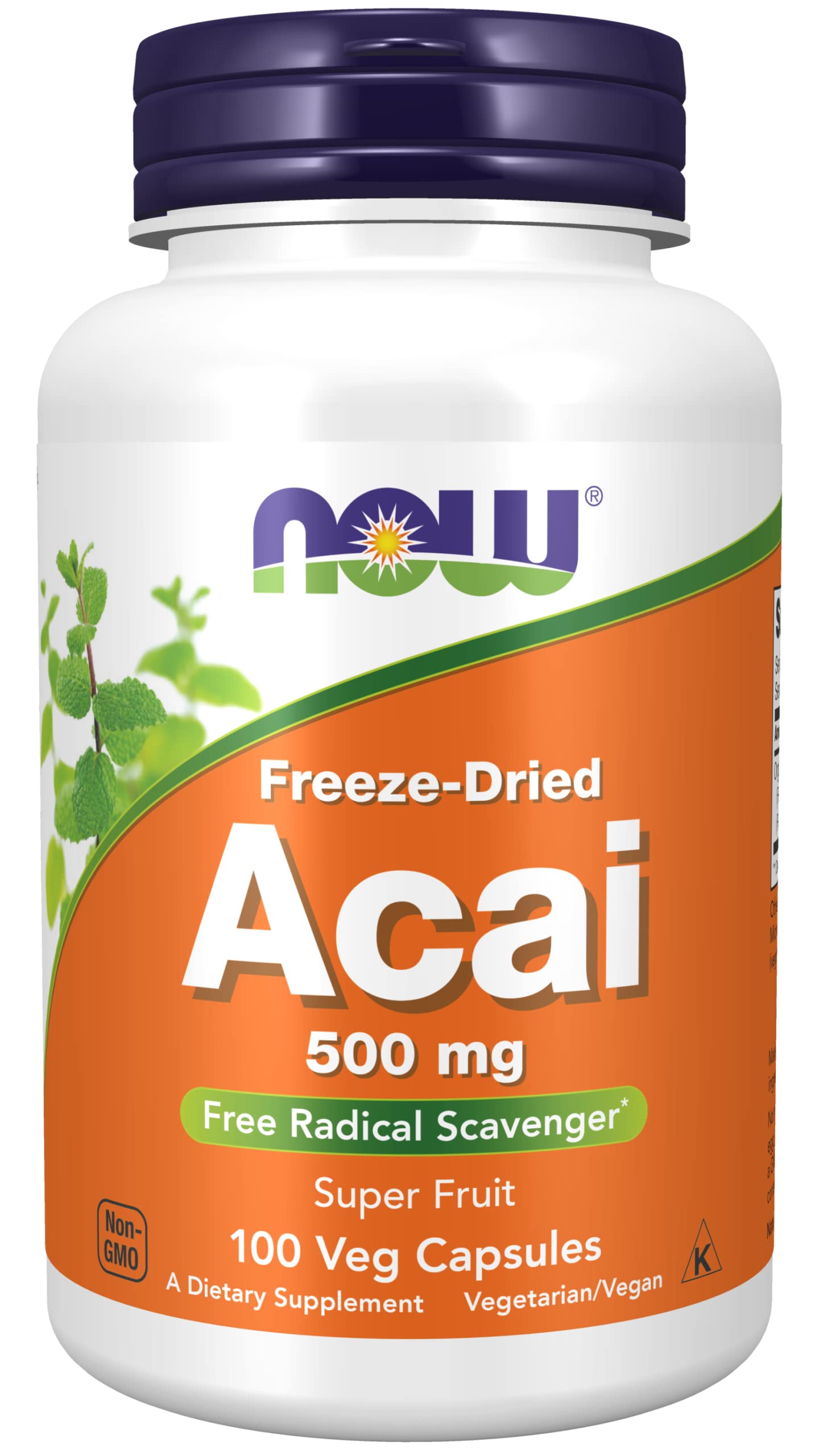 Now Foods Organic Acai 500mg 100 Capsules - Premium Antioxidant Supplement for Energy, Immunity & Skin Health - Perfect for Smoothies, Yogurt Bowls & Daily Wellness Routine