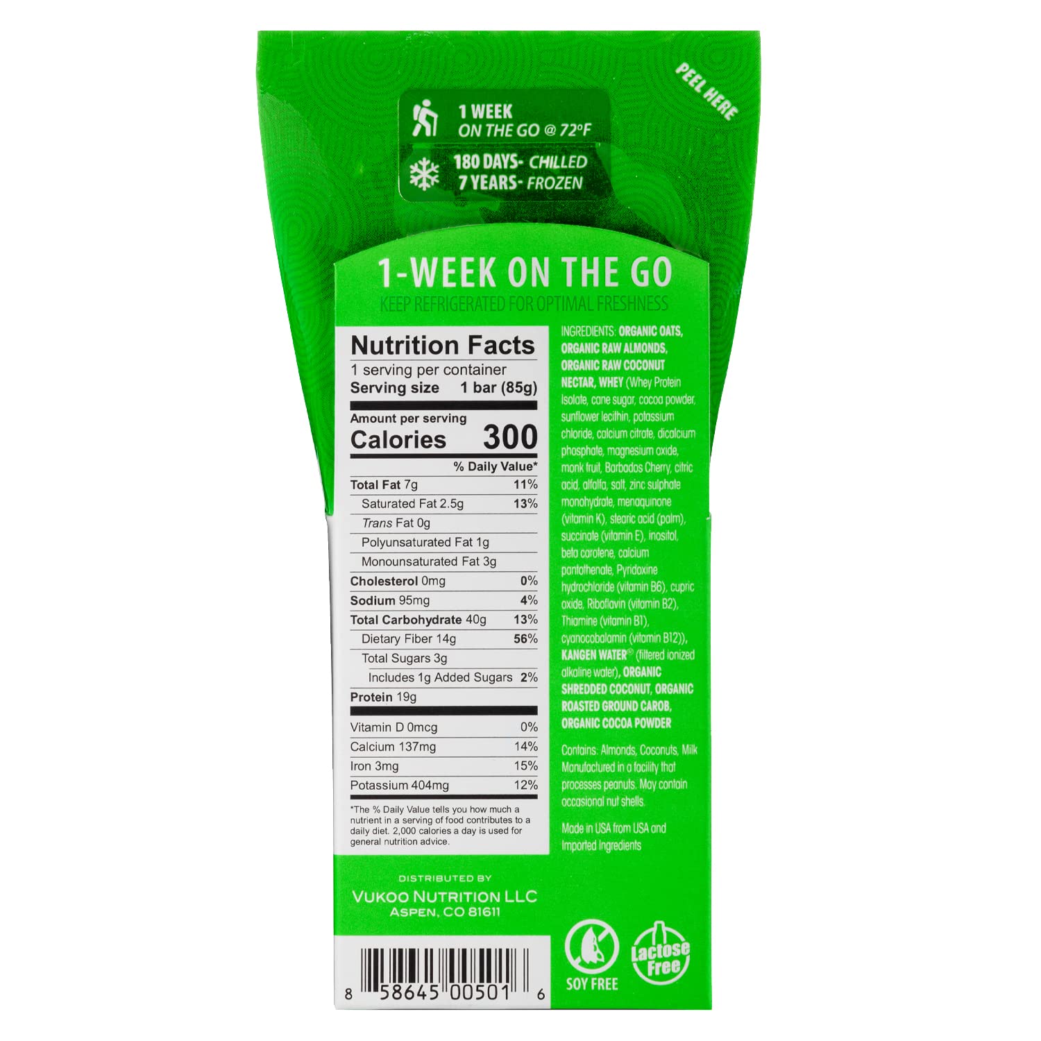 Vukoo Refrigerated Protein Bars - Coconut Nectar Flavor - 28 Pack with 19g Protein | Organic Oats, Low Sugar, High Fiber, Gluten Free Snacks | Perfect for Post-Workout Recovery, Healthy On-the-Go Breakfast & Travel Nutrition