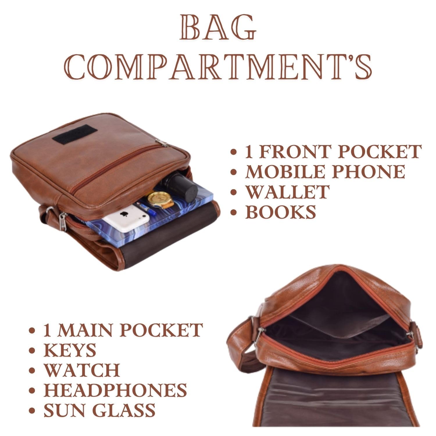 COOL INDIANS Genuine Leather Crossbody Bag for Men & Women - Stylish Unisex Shoulder Sling Bag with Adjustable Strap, Perfect for Travel, Work & Daily Use