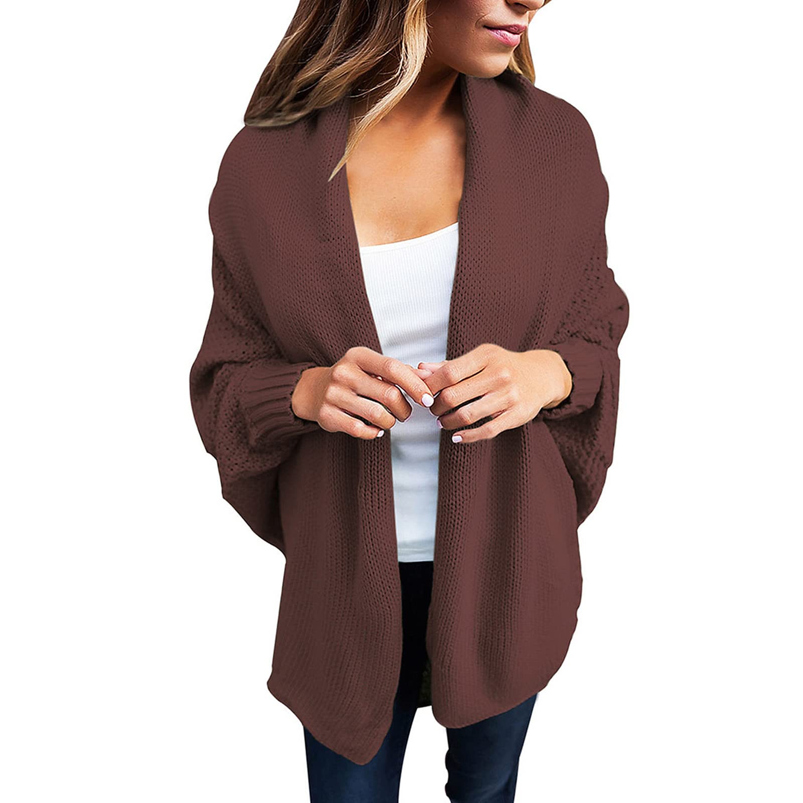 Women's Lightweight Open Front Knit Cardigan - Soft Waffle Long Sleeve Chunky Sweater | Cozy Fall Outerwear for Casual Wear & Layering