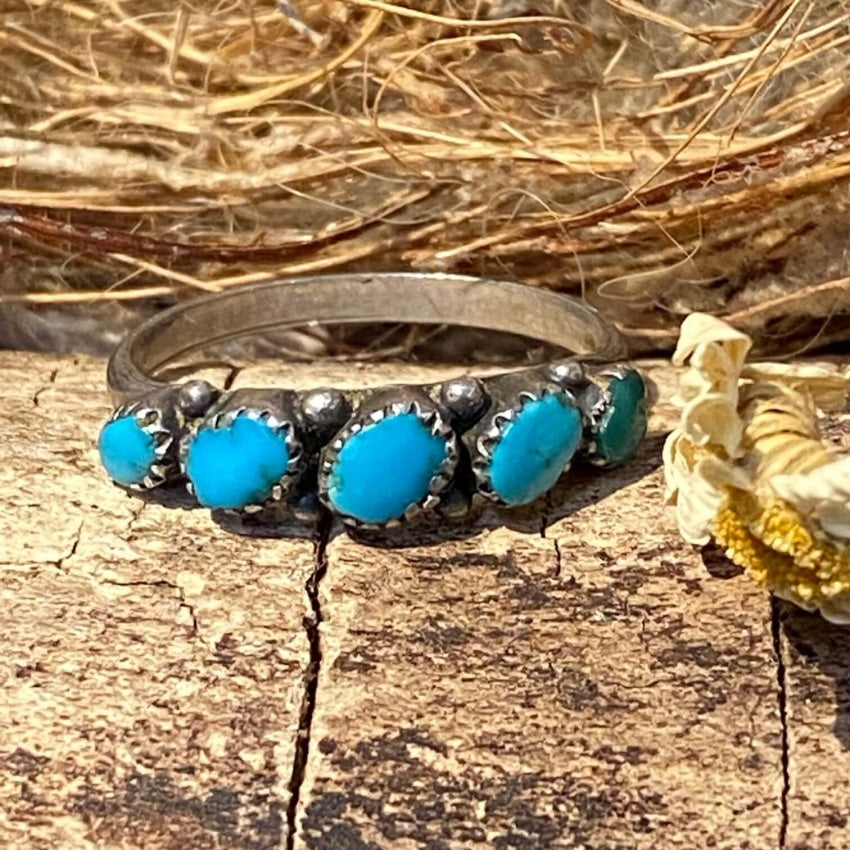 Turquoise Row Ring - Sterling Silver Navajo Jewelry Size 6 for Women | Handmade Southwest Style Ring for Everyday Wear & Special Occasions