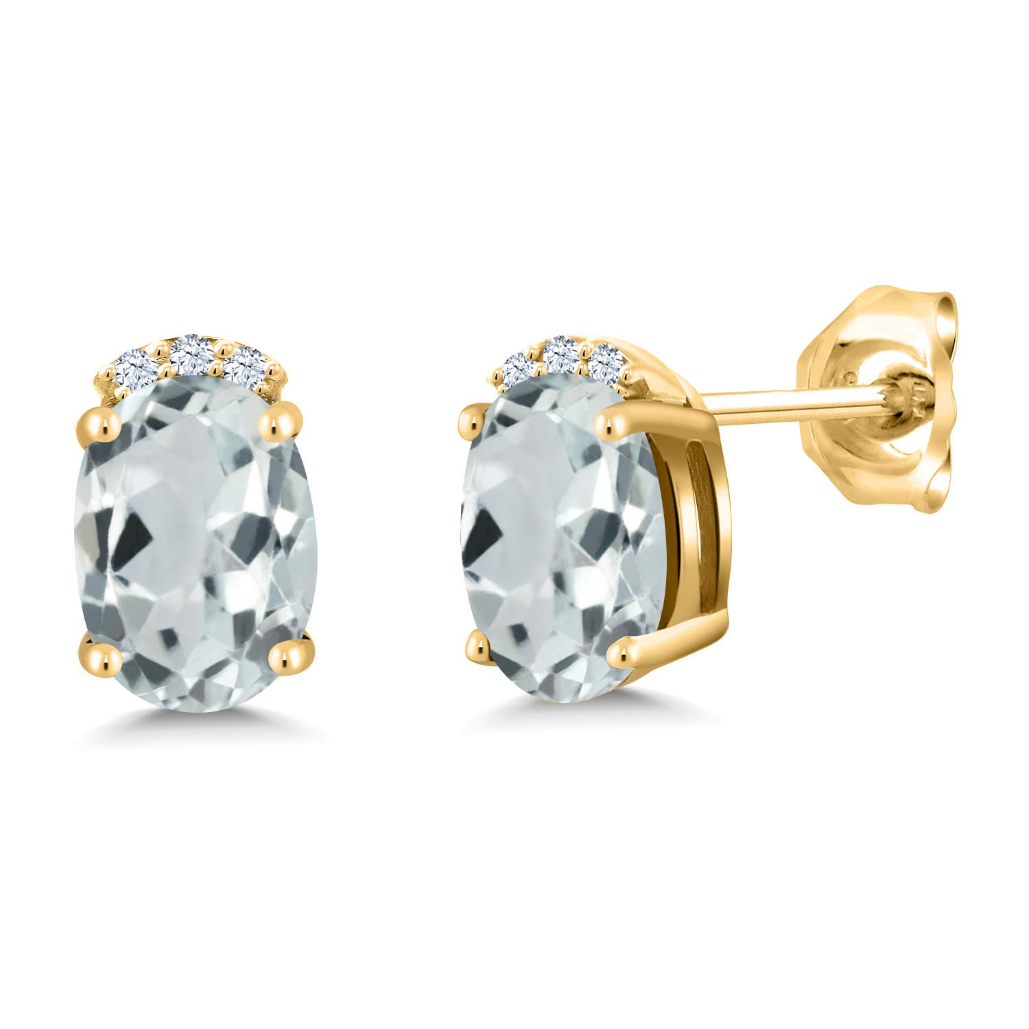 1.58 Ct Oval Sky Blue Aquamarine Earrings - 18K Yellow Gold Plated Silver Stud Earrings for Women | Gem Stone King | Perfect for Weddings, Parties & Gift Giving