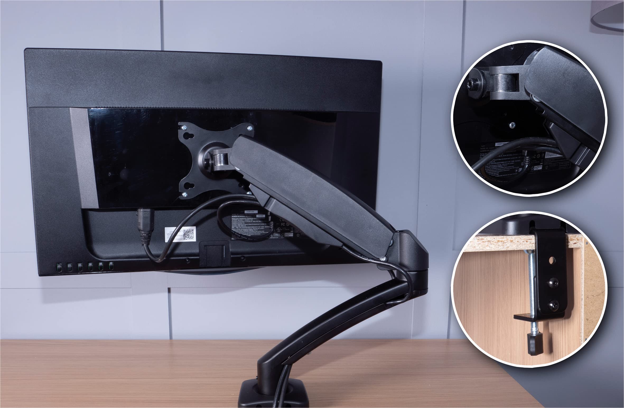 Adjustable Gas Spring LCD Monitor Mount Stand - Ergonomic Desk Mount for 13-32 Inch Screens - Perfect for Home Office, Gaming & Workspace Setup