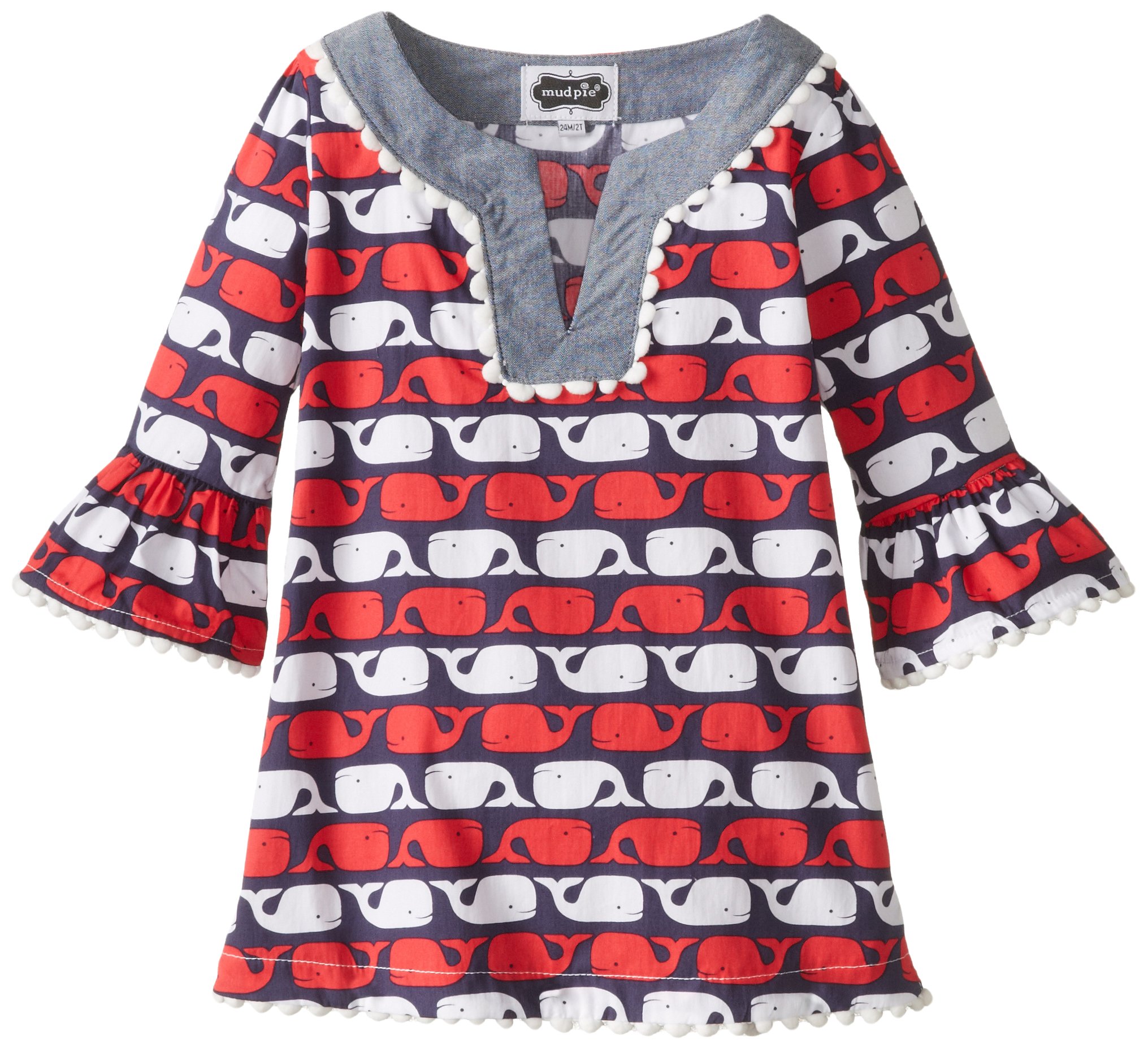 Mud Pie Little Girls' Whale Print Tunic Dress - Cute Casual Outfit for Playdates, Beach & Summer Activities