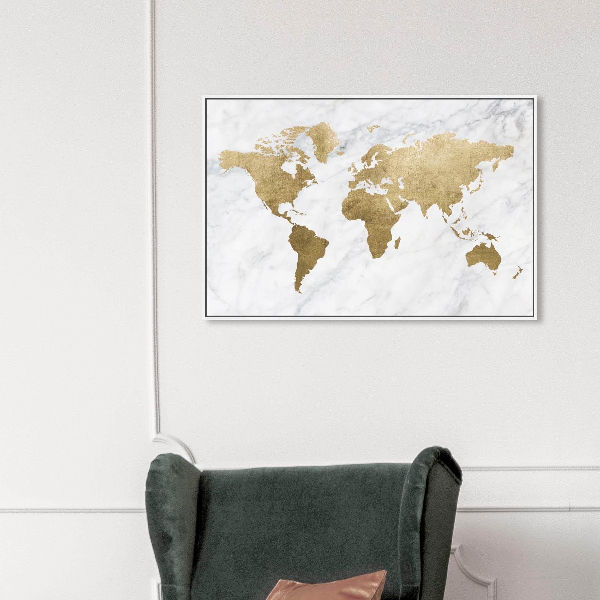 Oliver Gal Artist Co. 'Mapamundi Marble' World Map Framed Wall Art - Premium Canvas Prints for Home & Office Decor - Perfect for Living Room, Bedroom or Study Room Wall Decor