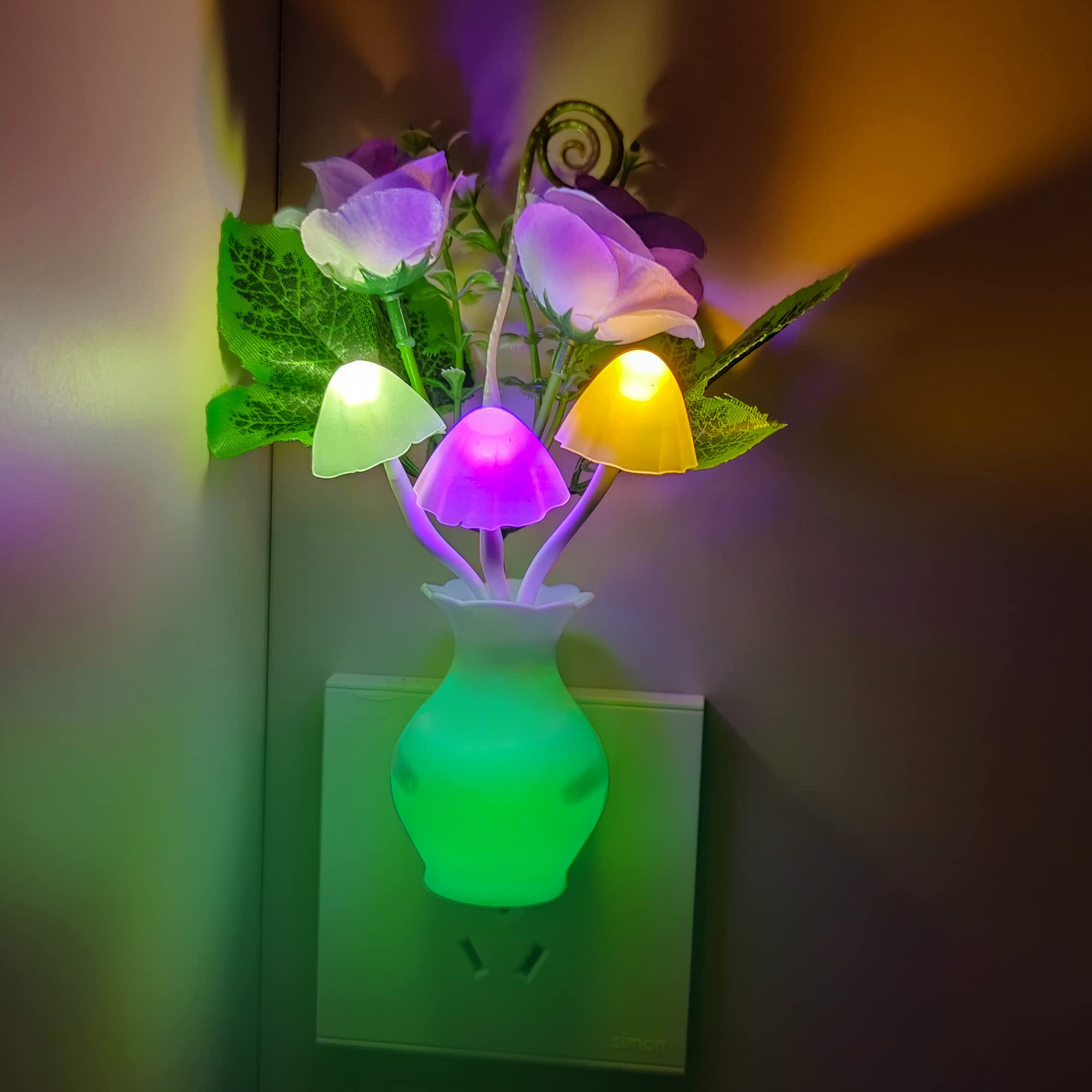 AUSAYE 3-Pack Rose Flower Night Lights - Plug-in Wall Sensor LED Lamp for Kids & Adults - Perfect for Bedroom, Bathroom, Kitchen, Hallway - Soft Glow for Nighttime Safety & Ambiance