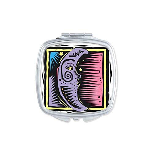 DIYthinker Purple Moon Stars Mexican Element Engraved Mirror - Portable Compact Pocket Makeup Mirror with Double Sided Glass for Travel, Home Vanity & Gift Giving