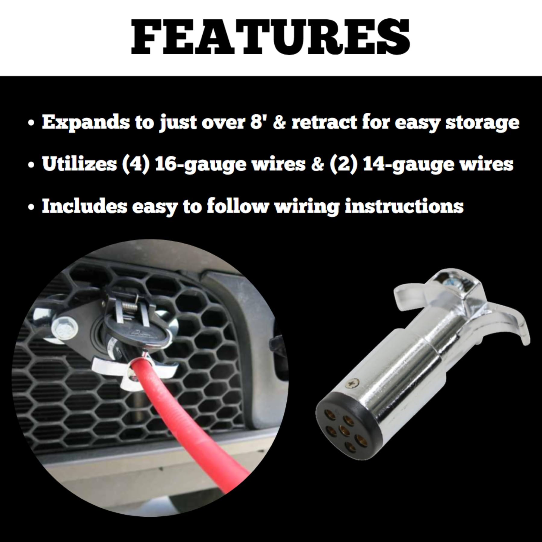 Roadmaster 1676-7 Single Coiled to Straight Hybrid 7-Wire to 6-Wire Power Cord Adapter | Universal Fit for Heavy-Duty Equipment | Waterproof, Oil & Chemical Resistant | Easy Installation with Instructions | Ideal for Industrial, Marine & Automotive Use