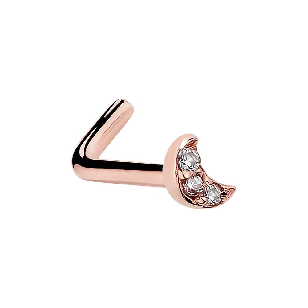 14K Gold Tiny Genuine Diamond Pave Crescent Moon Nose Ring Stud - Elegant Nose Piercing Jewelry for Women, Perfect for Everyday Wear & Special Occasions