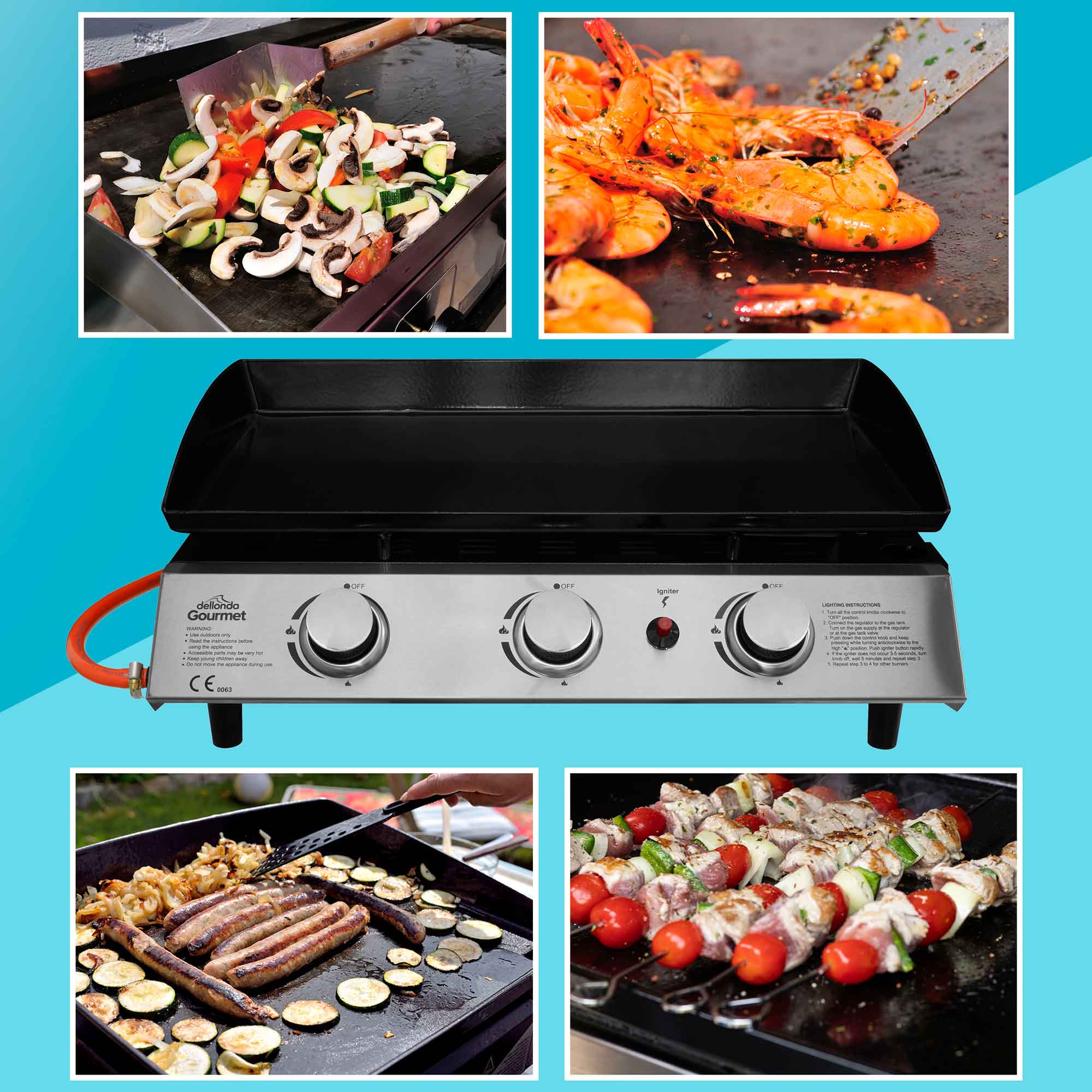 3 Burner Portable Gas Griddle 7.5kW Outdoor BBQ Grill with Cover & Rolling Cart - Perfect for Backyard Cooking, Camping, and Tailgating Parties - DG250 Model