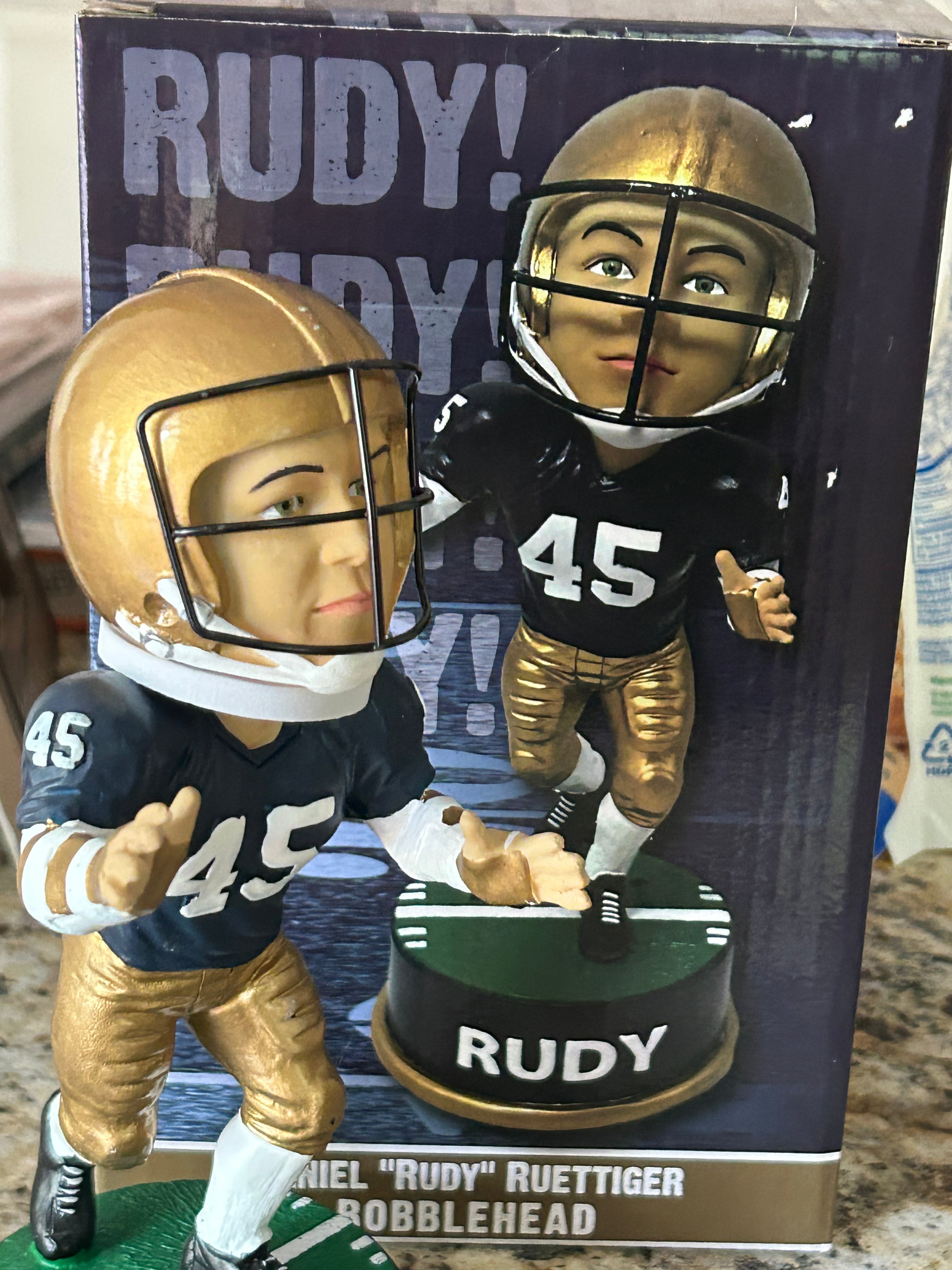 Official Rudy Ruettiger Notre Dame Fighting Irish Authentic Bobblehead - Collectible Football Memorabilia for Sports Fans & Home Decor