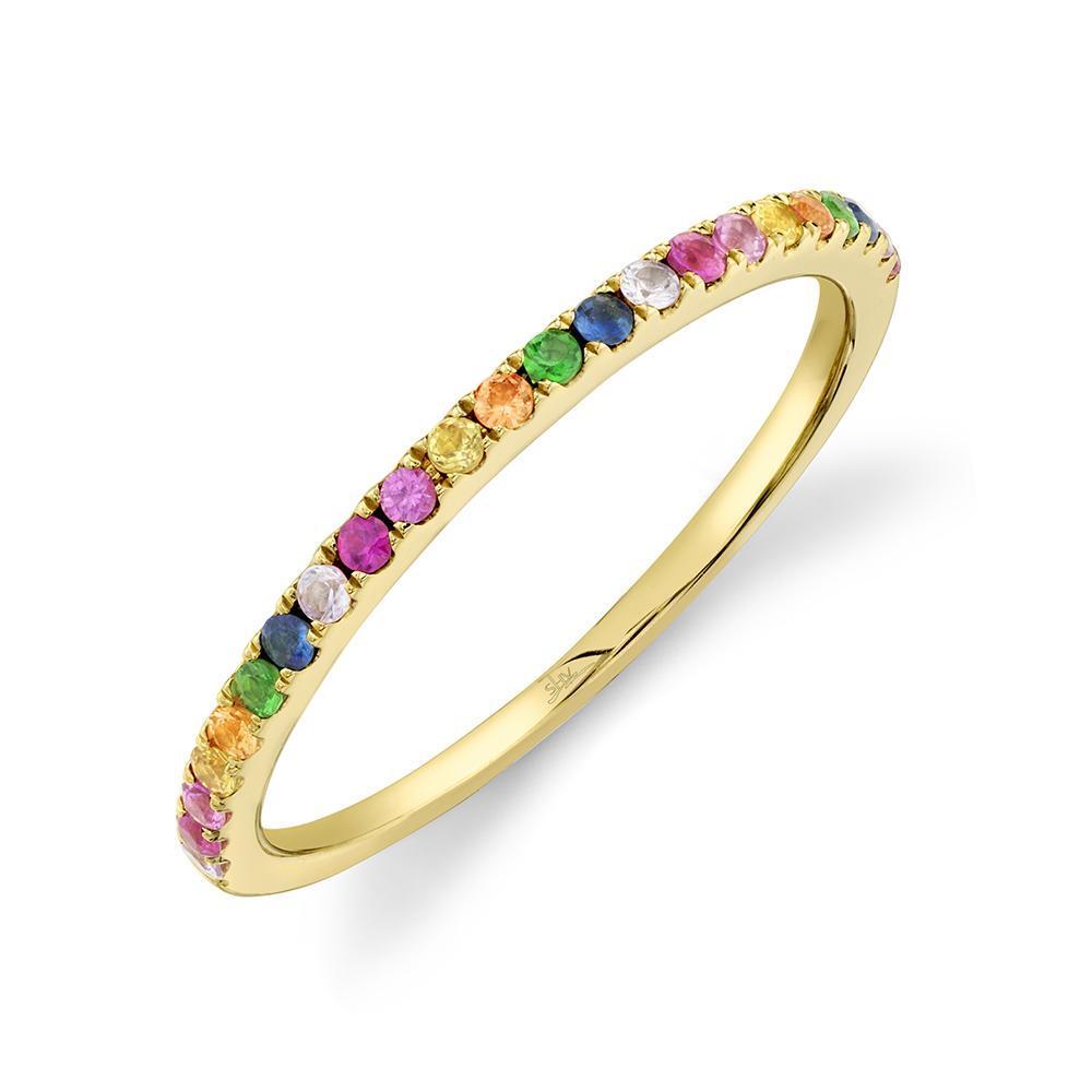 14K Gold 0.28 CTW Multicolor Sapphire Ring for Women - Elegant Stackable Band for Anniversary, Wedding, or Everyday Wear