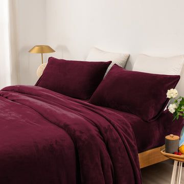 Premium Thermal Microplush Sheet Set - Double Size, Deep Aubergine Color - Ultra Soft & Warm for Winter Nights - Perfect for Cold Weather Bedding & Cozy Home Decor