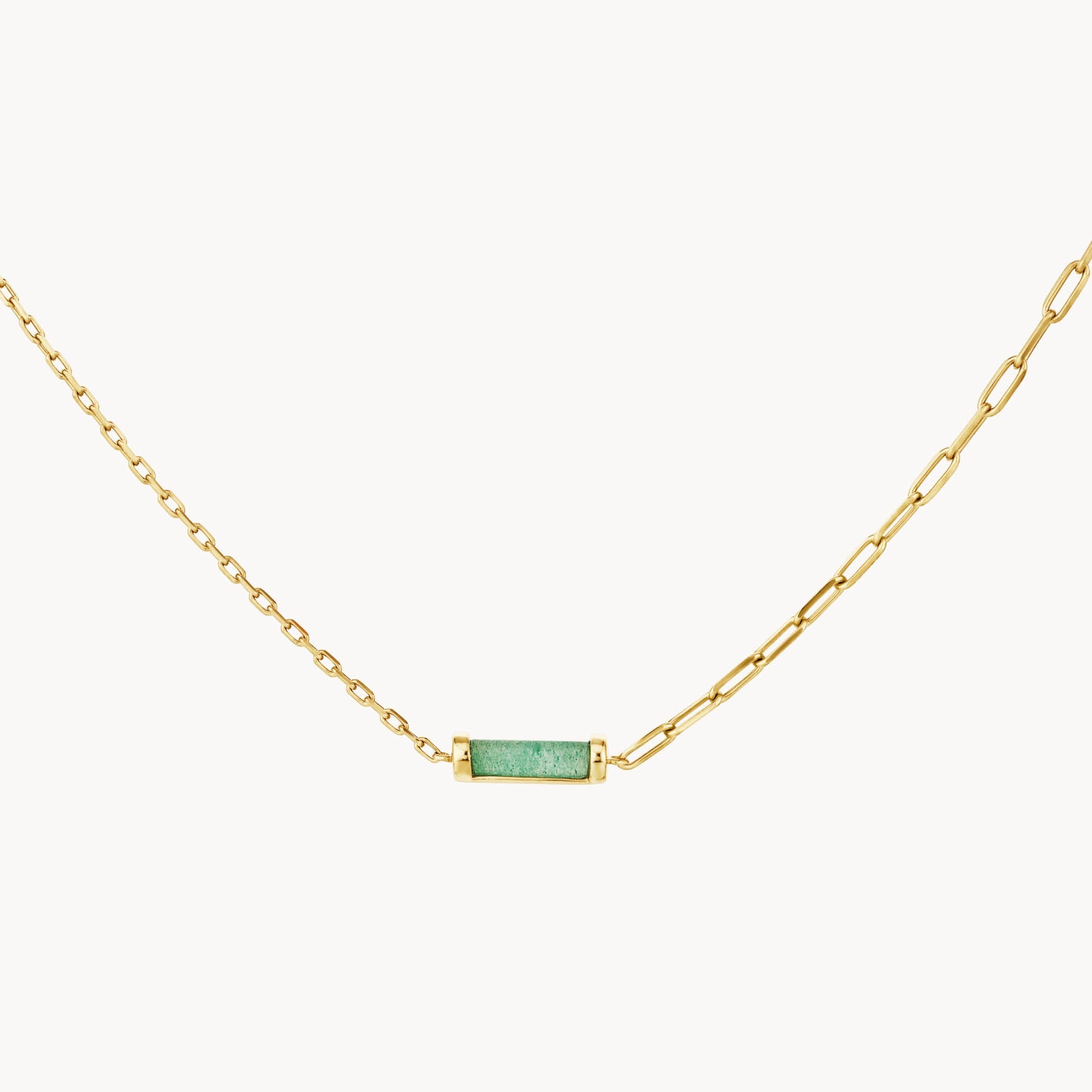 Aventurine Half Paperclip Fob Chain Necklace in Gold - Elegant Layering Necklace for Women, Perfect for Everyday Wear, Office & Date Night