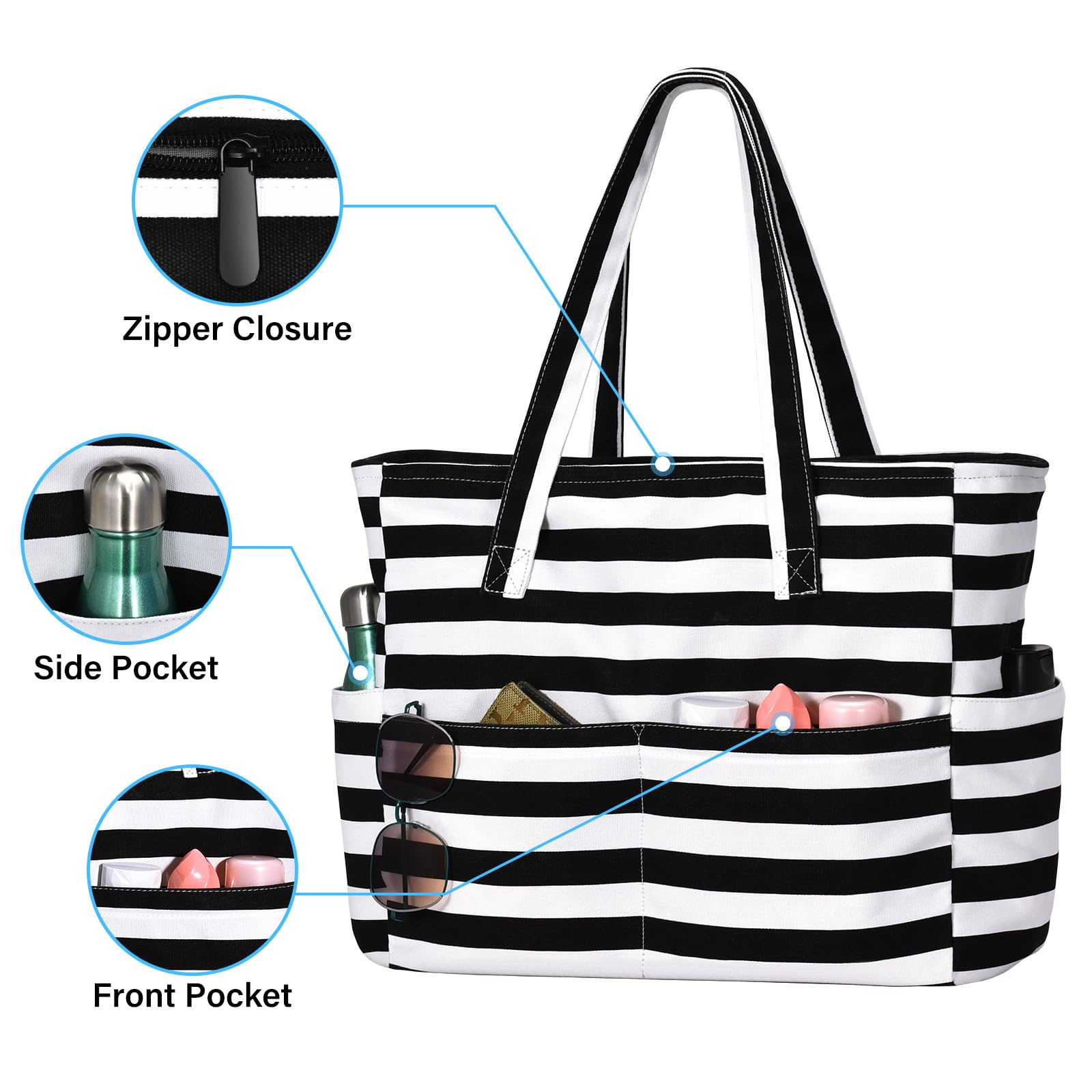 Waterproof Large Beach Tote Bag for Women - Sandproof Swim Pool Bag with Zipper - Perfect for Travel, Vacation & Summer Essentials | Carry Towels, Sunscreen & Beach Gear