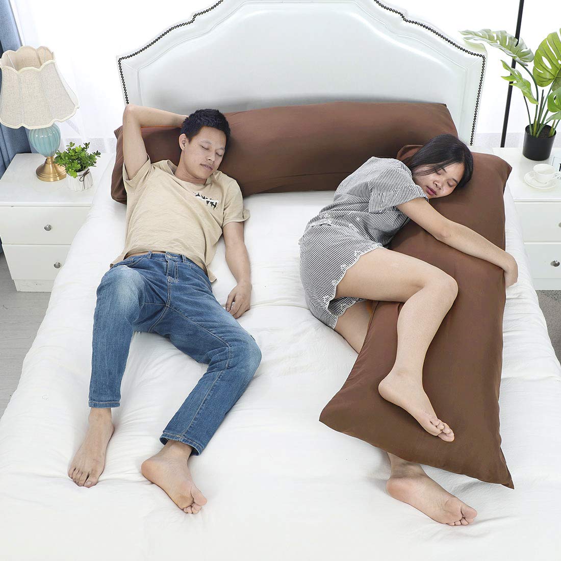 uxcell Set of 2 Soft Microfiber Body Pillow Covers (20x48 Inches) - Breathable Polyester Pillowcases for Full Body Pillows, Brown | Perfect for Bedroom, Sofa & Travel Comfort