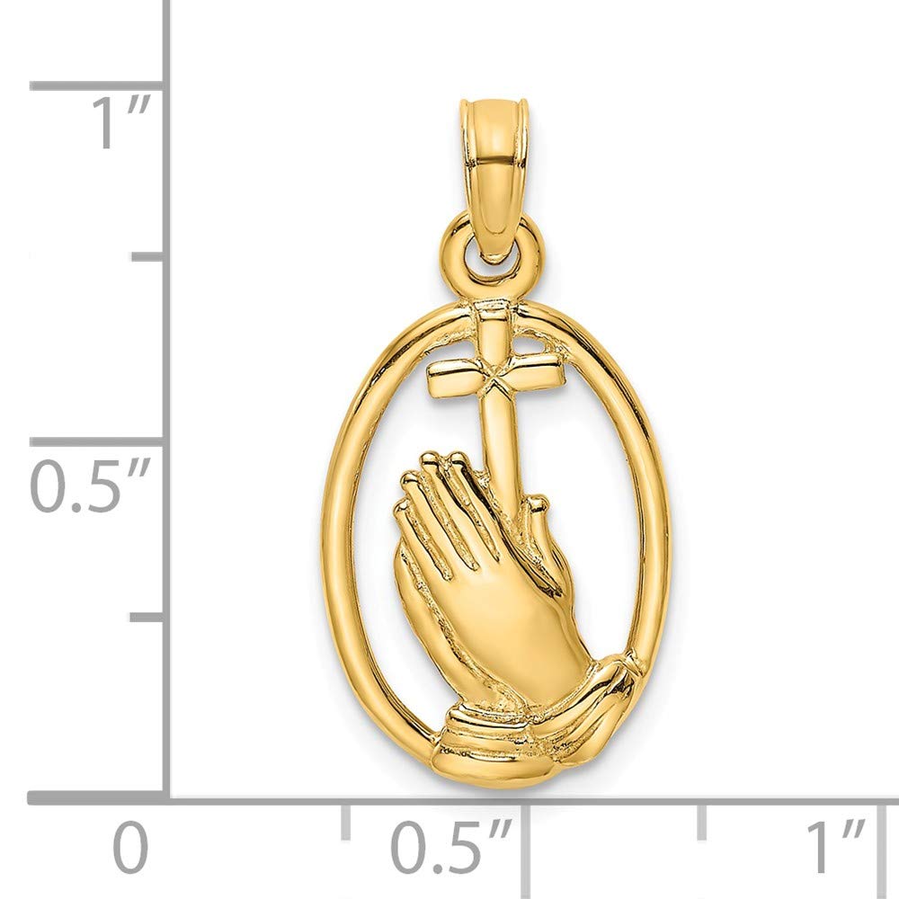 14K Yellow Gold Praying Hands and Cross Oval Pendant - Religious Jewelry for Women, Faith-Based Gift for Baptism, Confirmation & Daily Devotion