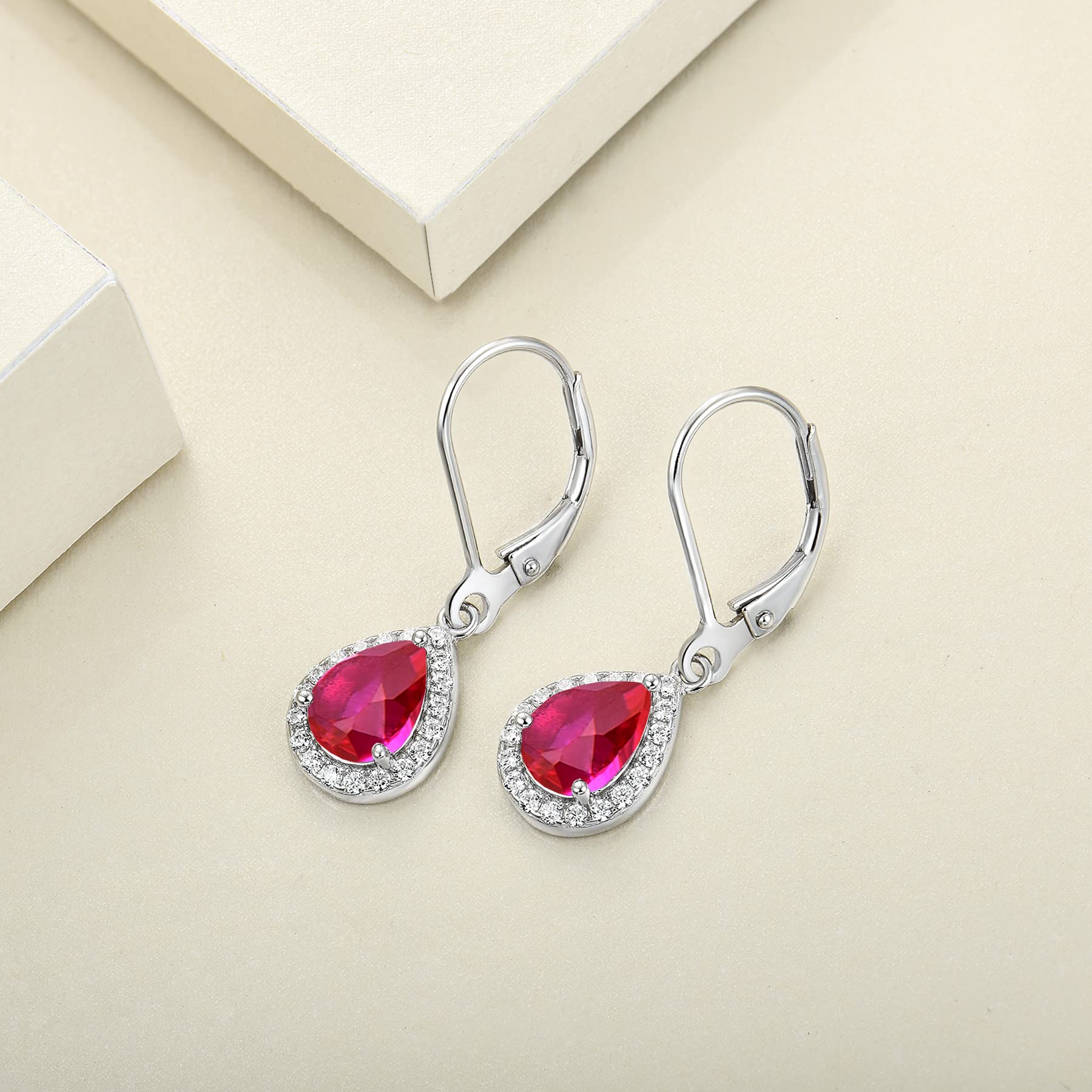 YL Halo Teardrop Dangle Drop Earrings - 925 Sterling Silver Birthstone Leverback Jewelry for Women | Elegant Gift for Birthday, Anniversary & Special Occasions