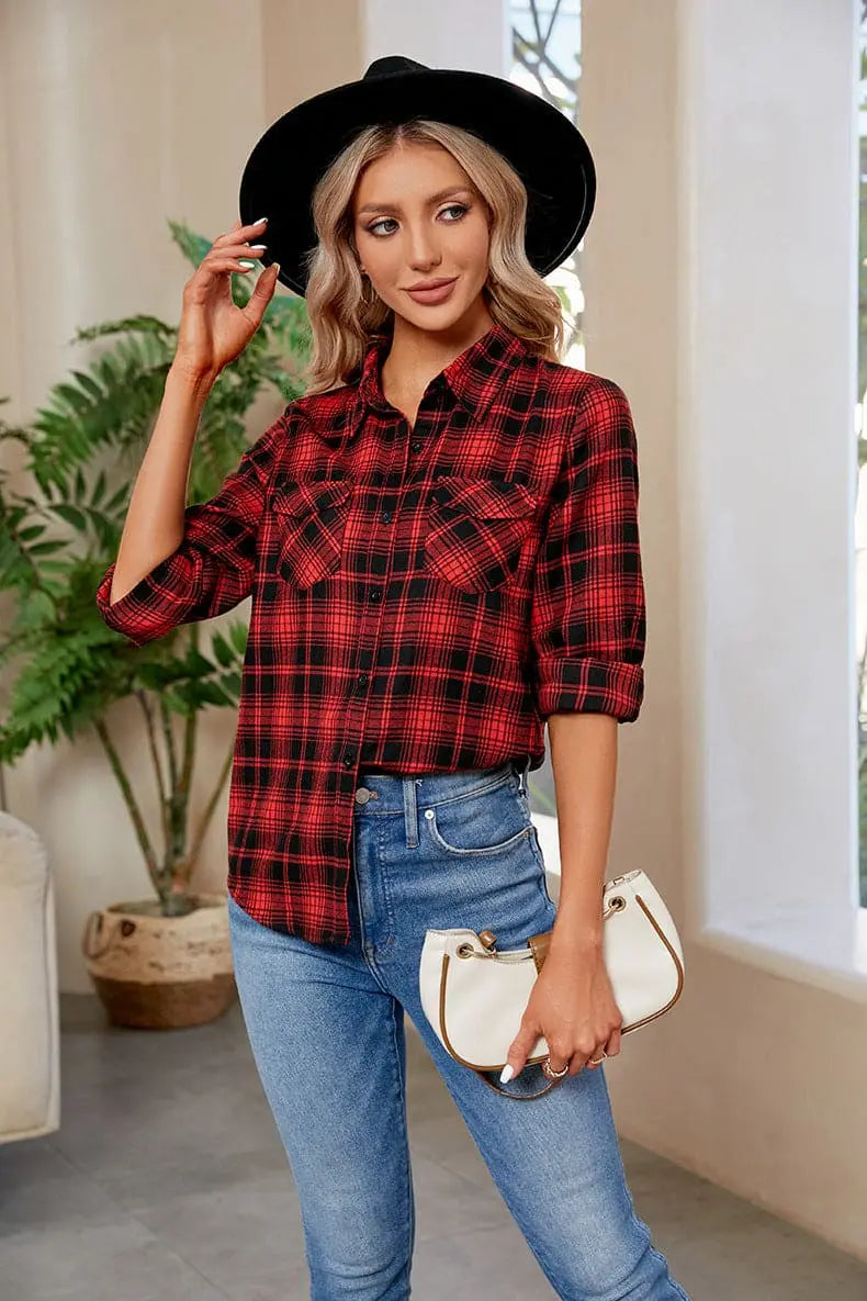 Plaid Curved Hem Long Sleeve Shirt for Men - Stylish Casual Button Down Top for Fall & Winter | Perfect for Office, Dating & Outdoor Activities