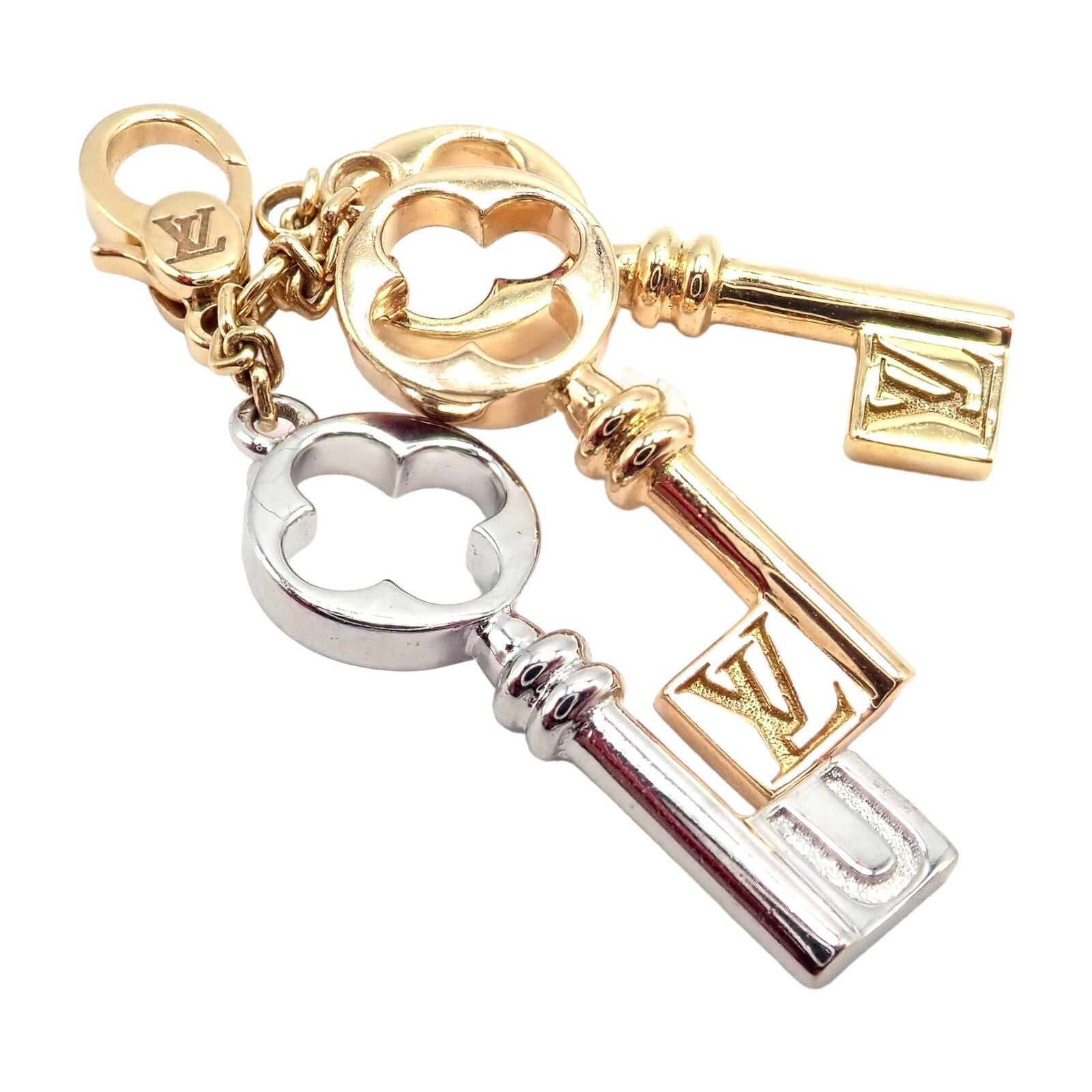 Authentic Louis Vuitton LV 18k Tri-Color Gold Enamel Heart Key Charm Pendant - Luxury Jewelry for Women, Gift for Her, Valentine's Day & Anniversary Present