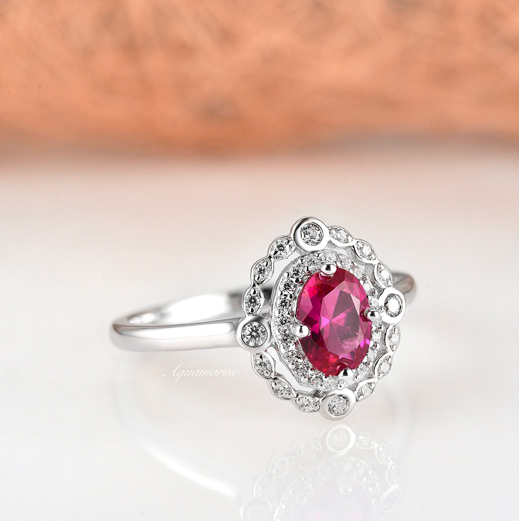 Valentina Ruby Ring Sterling Silver - Elegant Handmade Jewelry for Women, Perfect Gift for Valentine's Day, Anniversary & Special Occasions
