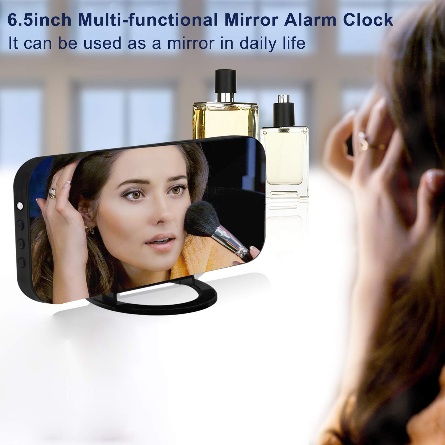 SZELAM Large Digital LED Alarm Clock with Mirror Surface - 3-Level Brightness, Dimming Mode & Dual USB Ports - Perfect for Bedroom, Home Decor, Makeup Vanity & Nightstand (Black)