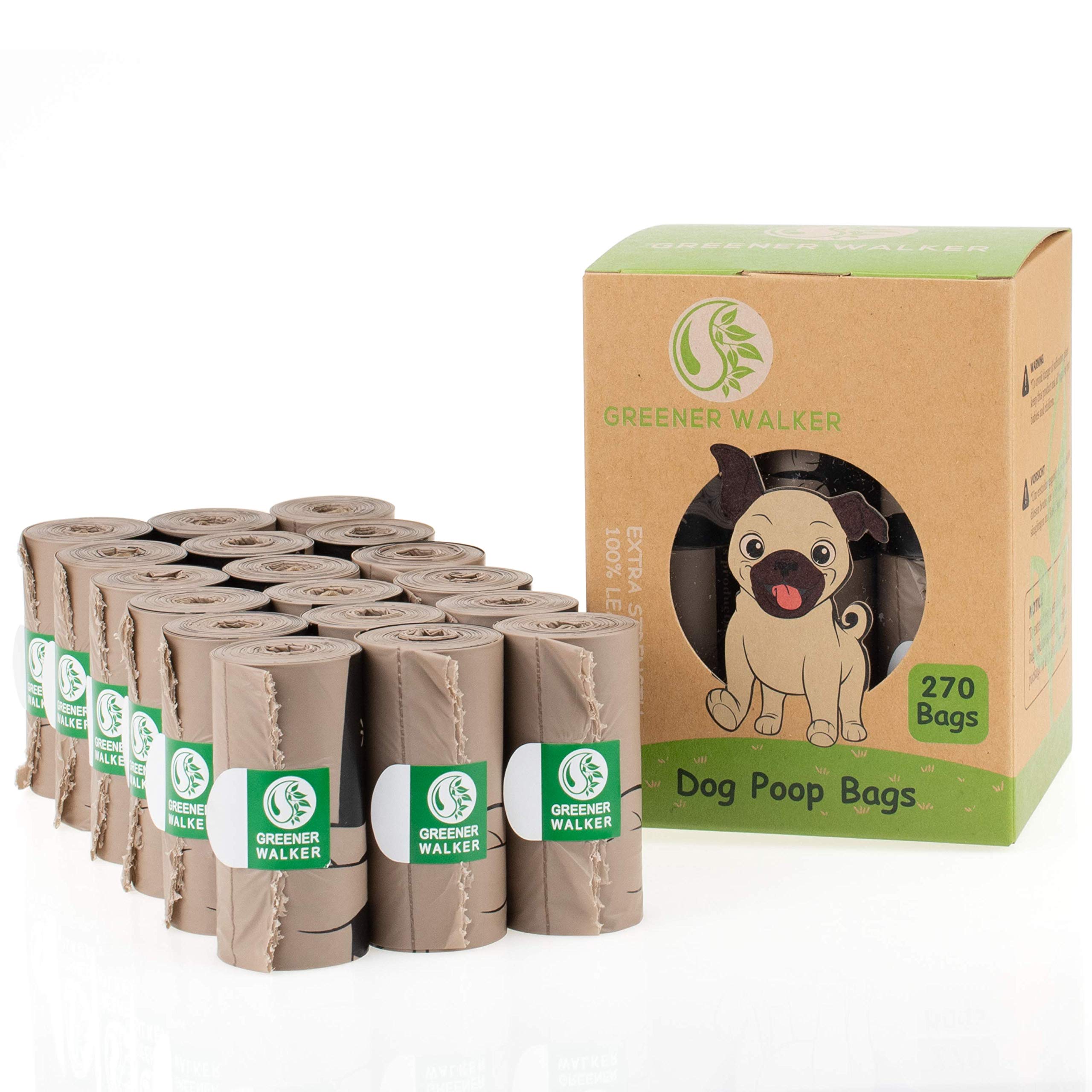 GREENER WALKER Extra Thick Biodegradable Dog Poop Bags - 270 Count | 100% Leak Proof & Strong Dog Waste Bags (Brown) | Perfect for Park Walks, Hiking & Daily Dog Cleanup