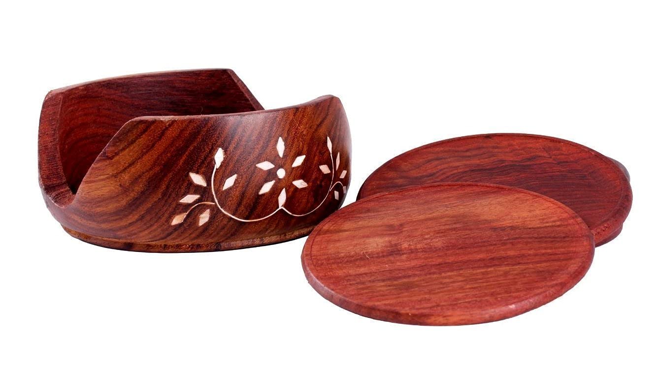 Premium Wooden Coasters Set of 6 - Elegant Drink Protectors for Coffee Mugs, Tea Cups, Beer Cans & Bar Tumblers | Heat-Resistant Table Decor for Home, Office & Dining Room | Perfect for Parties, Daily Use & Housewarming Gifts