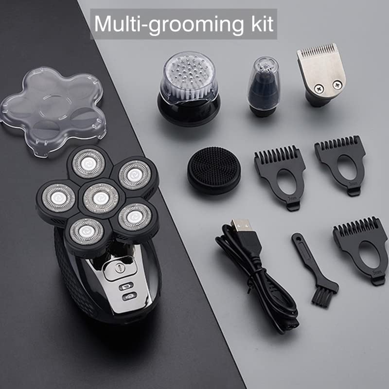5-in-1 Electric Shaver for Bald Men - Rechargeable Wet/Dry Head Shaver, Beard Trimmer & Hair Clipper - Men's Grooming Kit for Smooth Shaving at Home or Travel