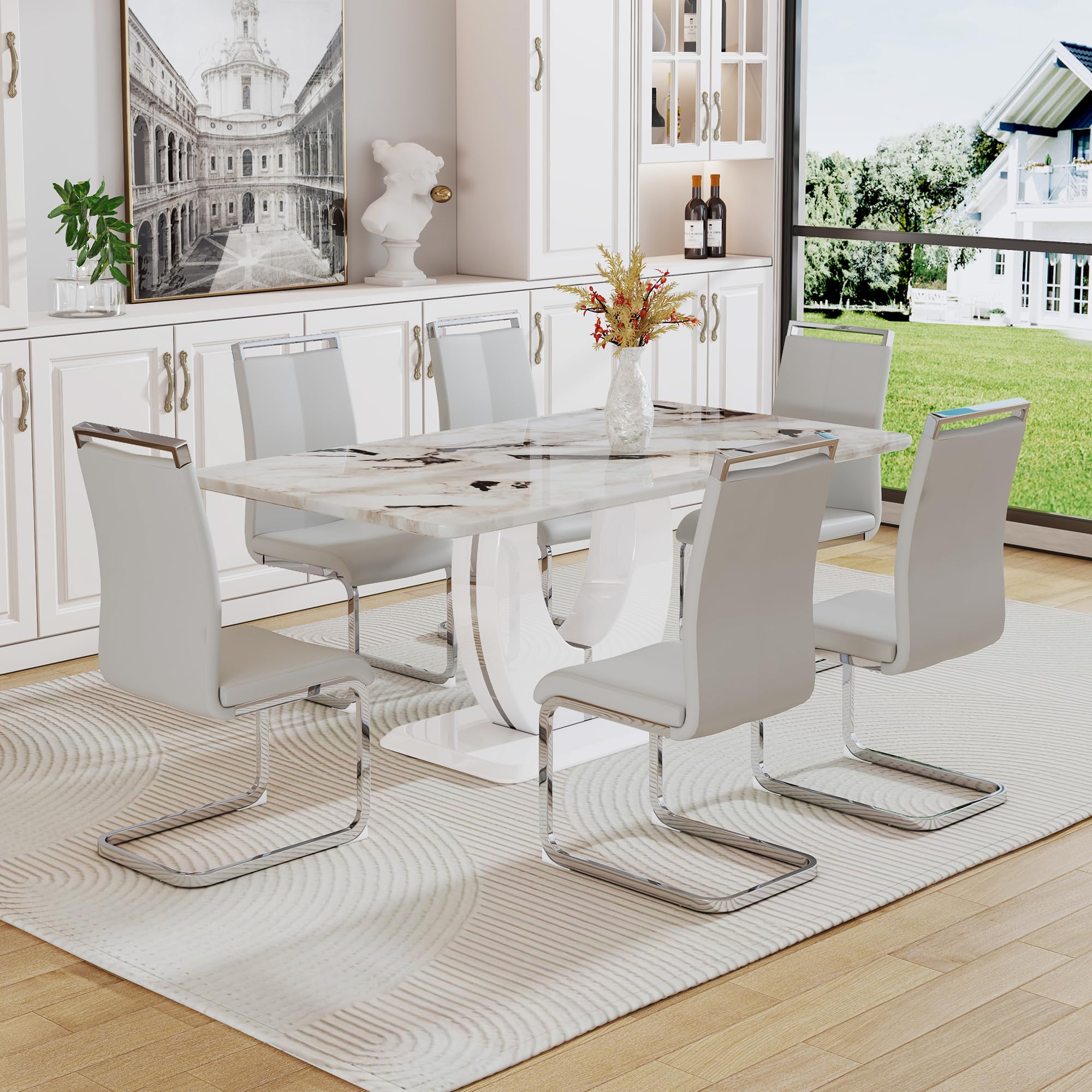 Modern 6-Piece Dining Table Set with 63