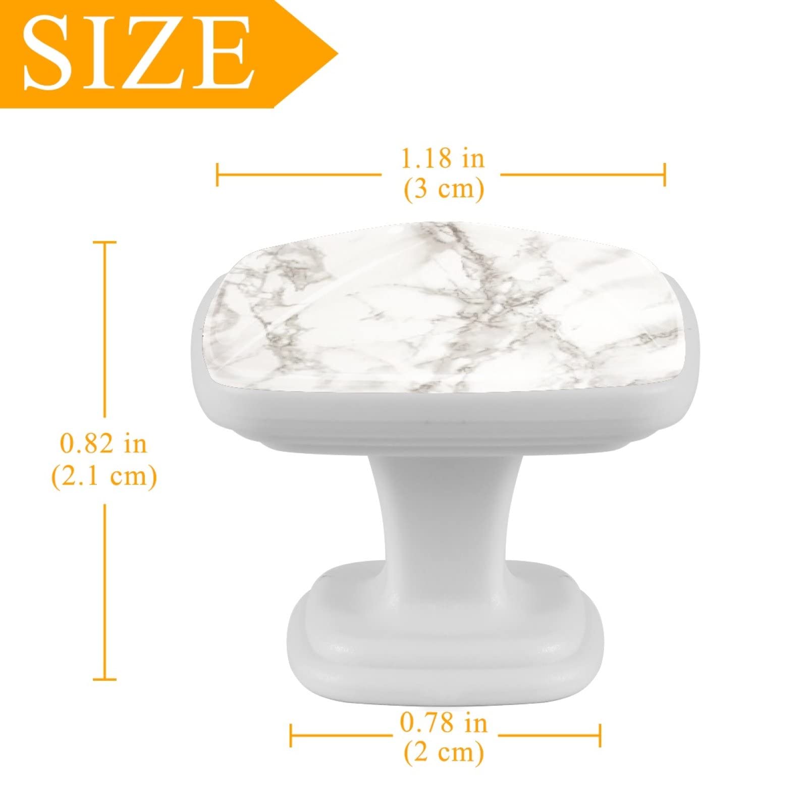 4-Pack White Marble Texture Crystal Glass Drawer Knobs - 30mm Square Cabinet Pulls for Kitchen, Dresser, Wardrobe & Cupboard - Ergonomic Furniture Handles for Easy Opening & Stylish Home Decor
