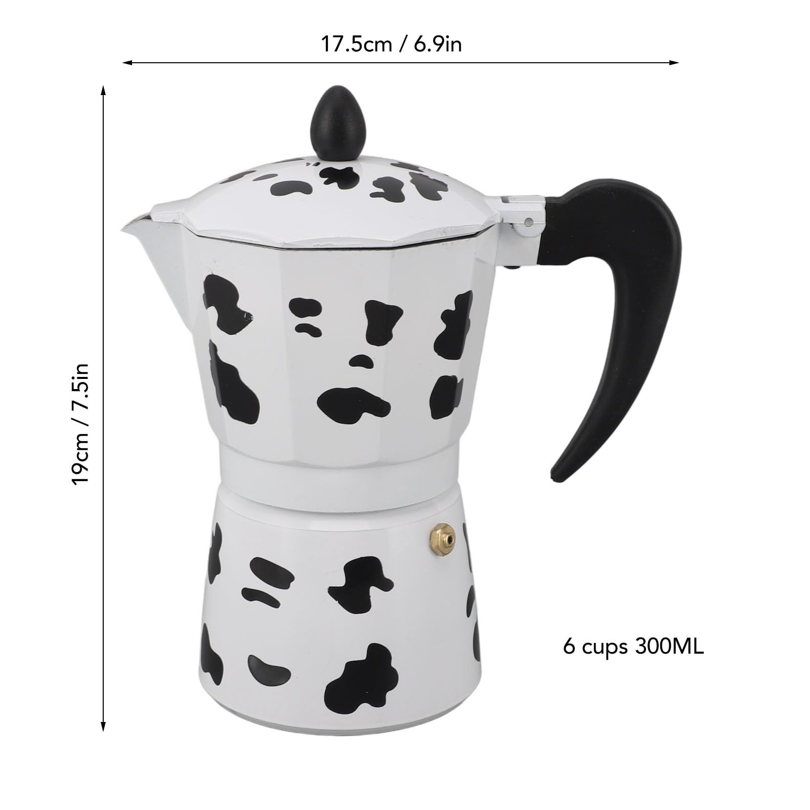 Fockety Stovetop Espresso Maker - 6 Cup Aluminum Moka Pot with Cow Print Design, Portable Italian Coffee Maker for Home, Cafe, Camping & Travel - Perfect for Outdoor Adventures and Italian-Style Coffee Brewing