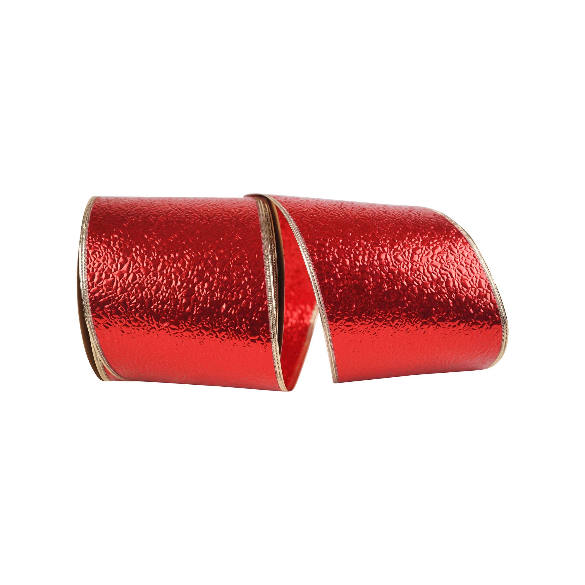 Reliant Ribbon Cracked Ice Display Wired Edge Ribbon - 4 Inch x 50 Yards, Red/Gold - Perfect for Gift Wrapping, Holiday Decorations, and Craft Projects