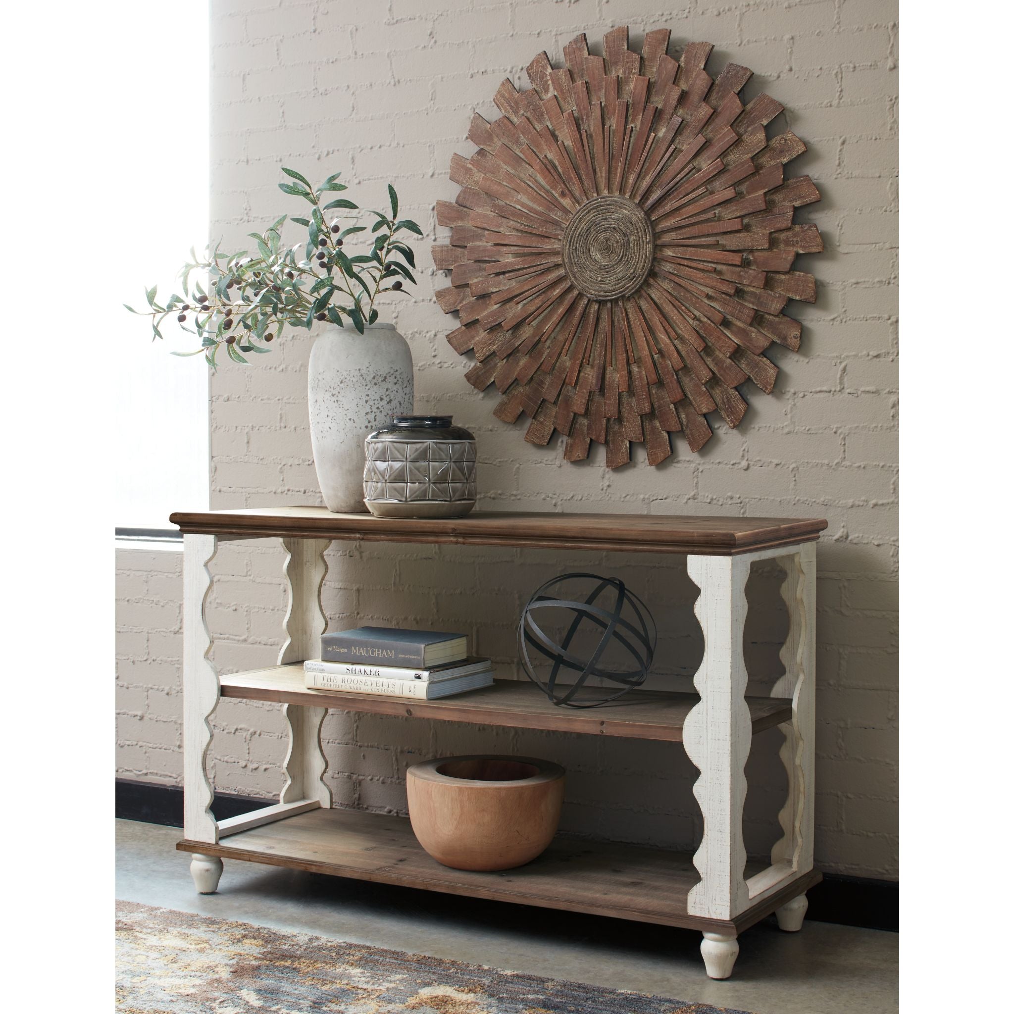 Alwyndale Accent Table - Antique White & Brown Finish - Perfect for Living Room, Bedroom, or Entryway Decor